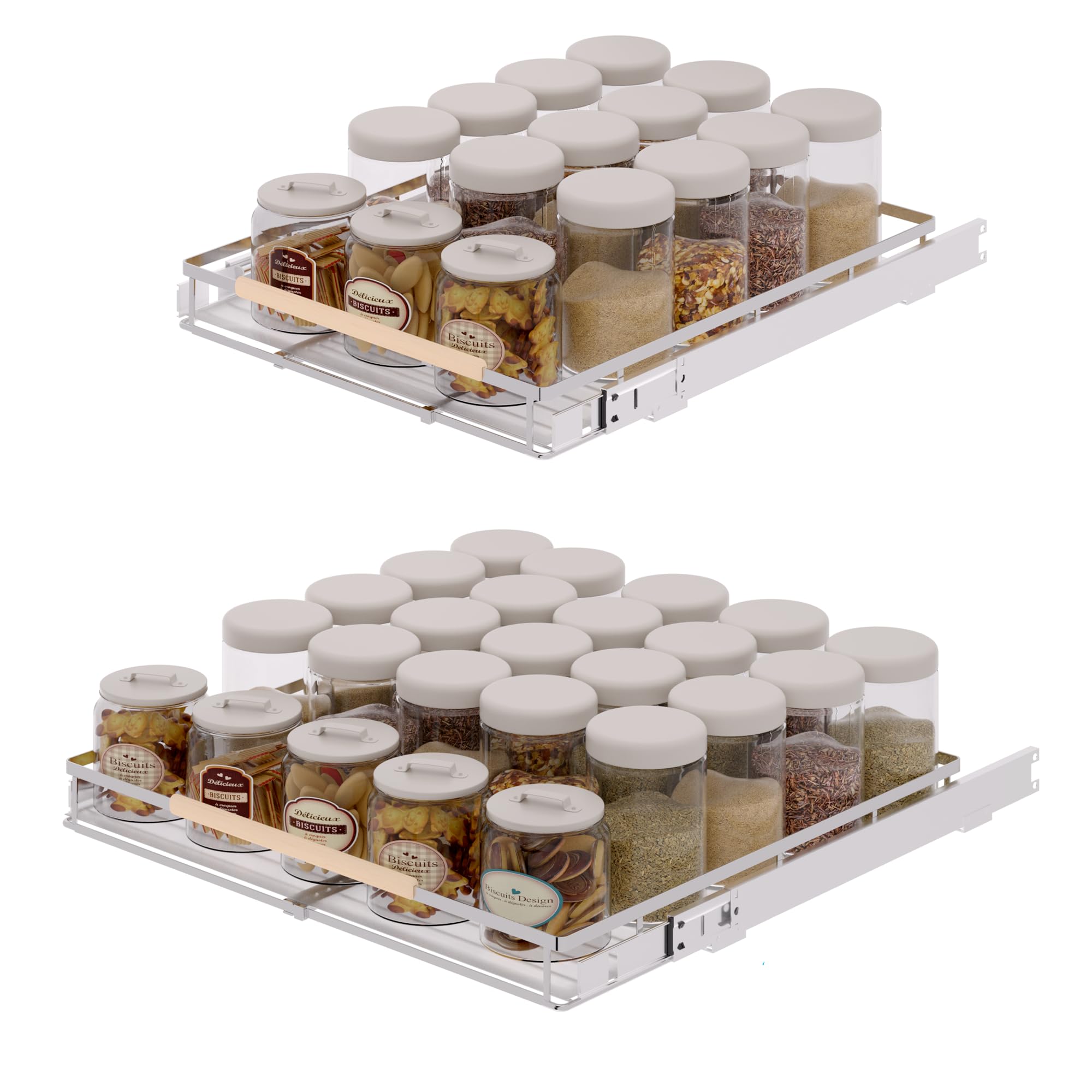 Organizer Espandibile Per Armadi E Cucine - Cassetti Estraibili Con Scorrimento Fluido - Larghezza Regolabile 53-96 Cm