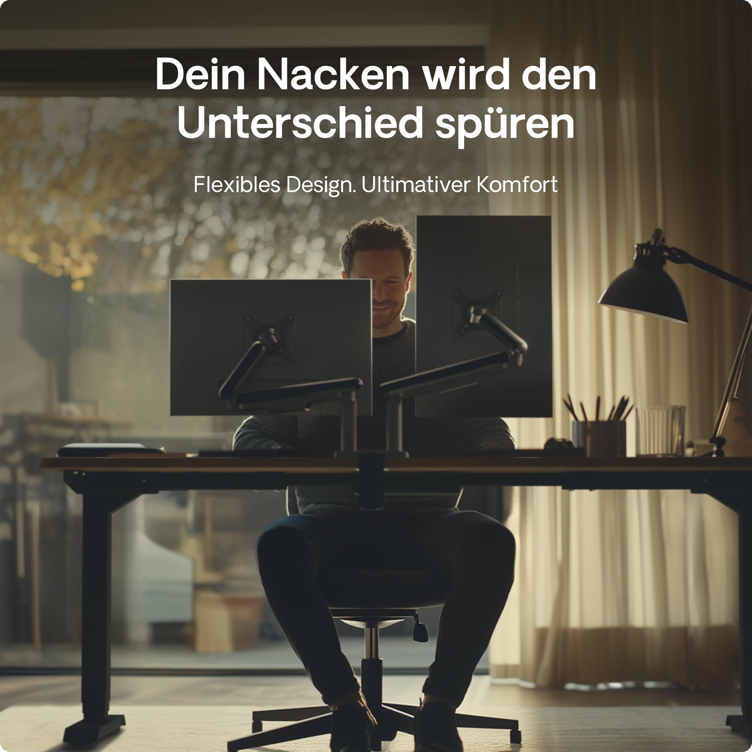 Desktronic Doppelte Monitor Halterung, Bis zu 32" & 8kg, 360° Drehung, Höhenverstellbar, Robuste Bauweise, Einfache Montage, Für Große Bildschirme, Ergonomisch, Passend für alle VESA 75/100