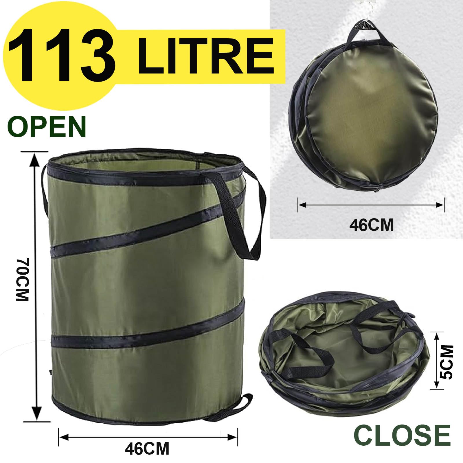 Sac à déchets de jardin et de camping, pliable en tissu Oxford pop-up avec poignées, panier réutilisable pour feuilles et jouets, idéal pour le jardinage, la randonnée, le pique-nique, le soin du