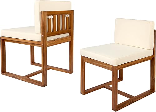 Miniatura 5 de Dining Chairs Set of 2, Acacia Wood Table & Chair Sets, Desk Chair with Armrests, Ergonomic Kitchen Chairs for Dining Table, Living Room and Bedroom