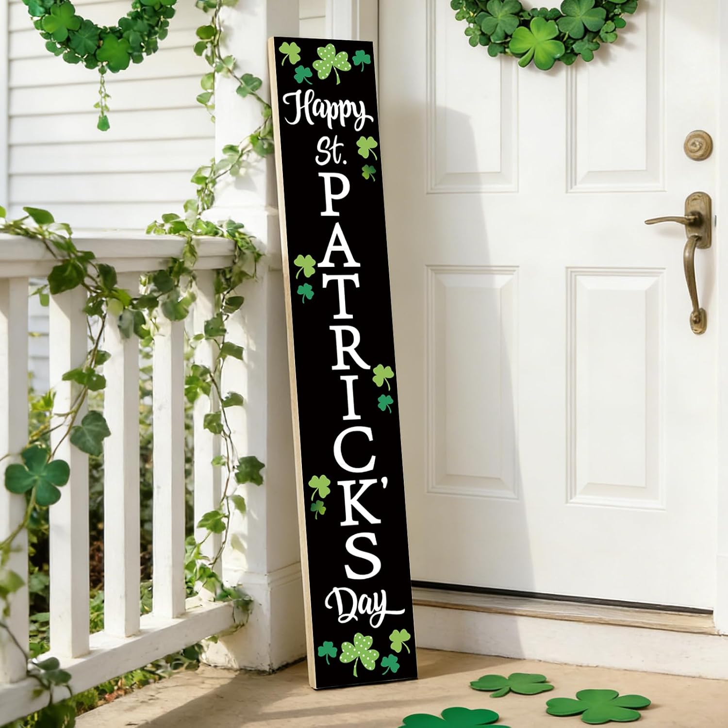 St Patricks Day Porch Decor St Patricks Day Porch Sign Shamrocks Outdoor Decorations Welcome Happy Front Door Wooden Door Decorations Indoor Outside 46.8 Inch