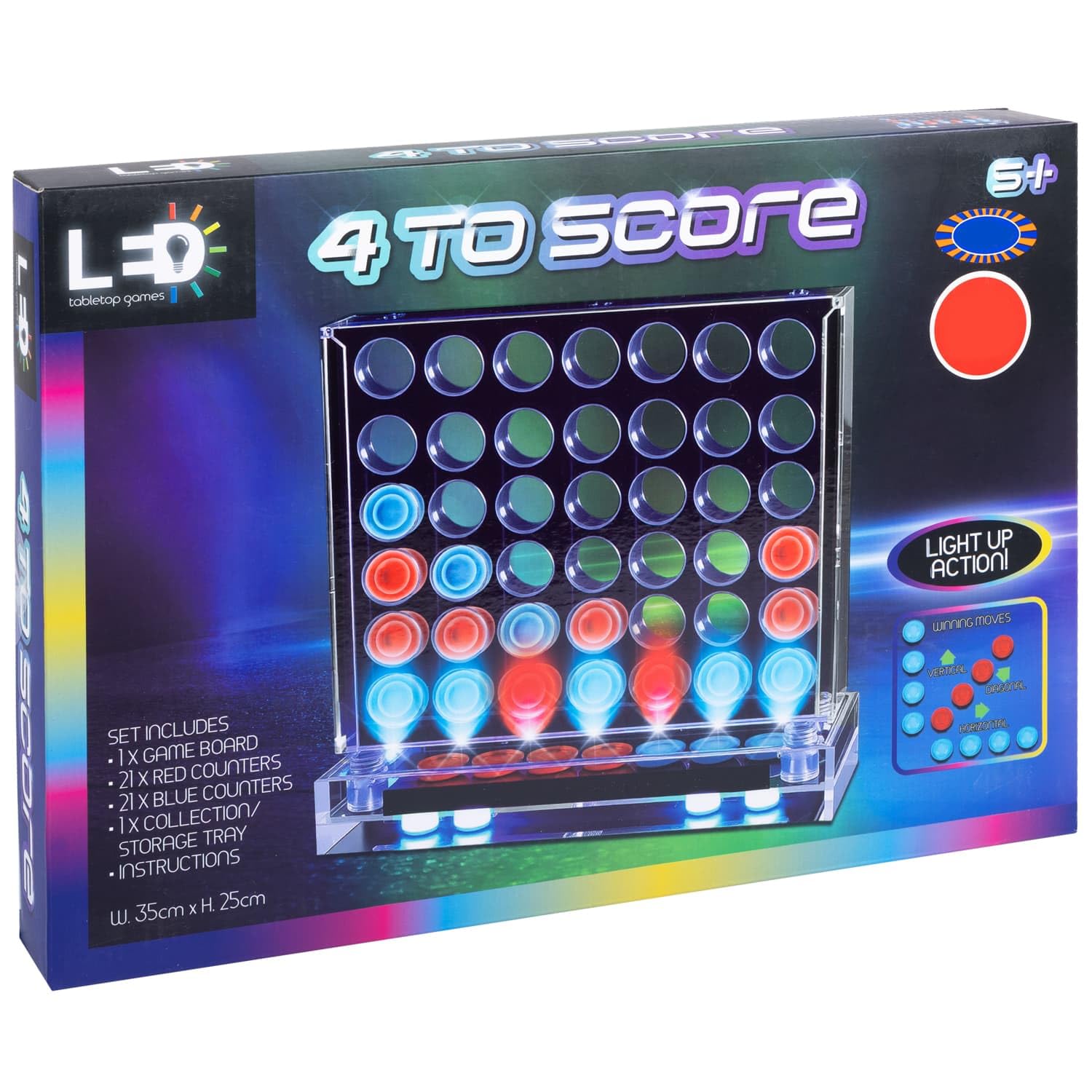 AAMEN LED 4 to Score Game with Light Up Action, Connect Four Style Board Game, Red and Blue Counters, 35x25cm