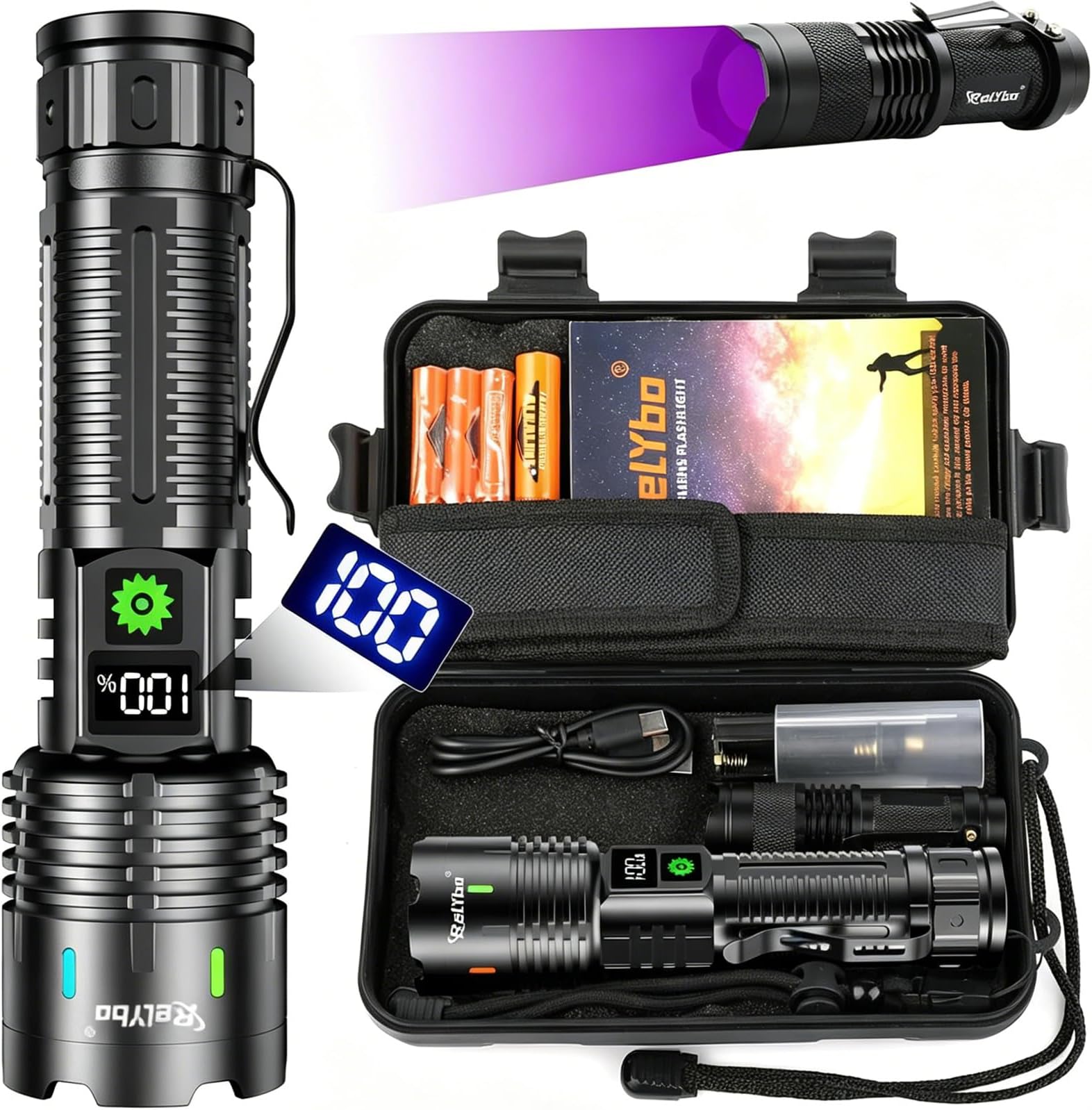 Torches LED Super Bright Rechargeable, Flashlight Rechargeable 500000 Lumens XHM88, Led Torches Rechargeable, Powerful Torch Flash Light for Dog Walking Hiking Camping Emergency Gift