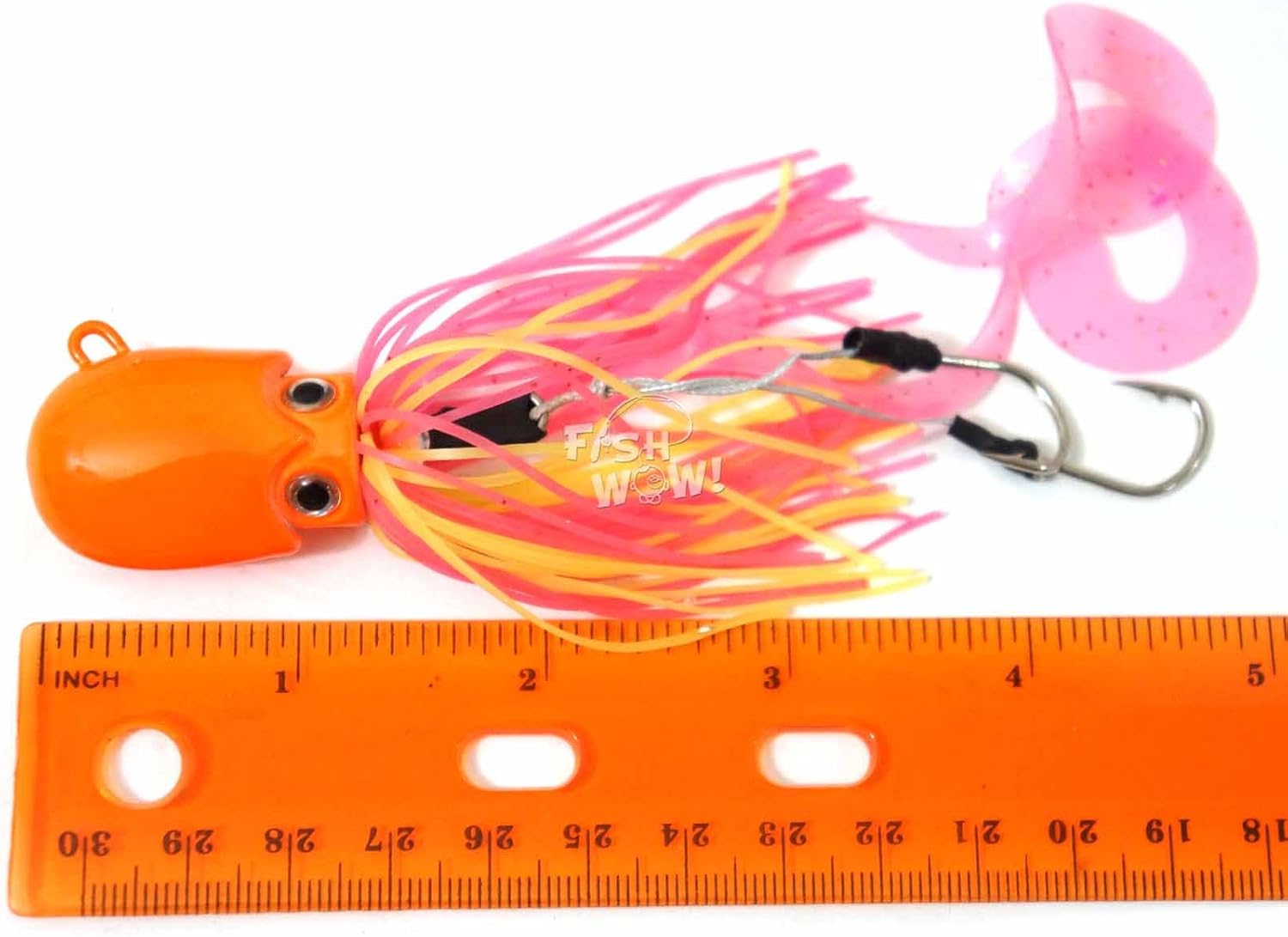 10pcs Fish WOW! 3.5oz Fishing Octopus Head Jig Colorful Rubber 100g Thunder Jig Weight Lures Jigging Heavy Bait w/Two Hooks -5 Colors- Green, Pink, Orange, Gold, Yellow