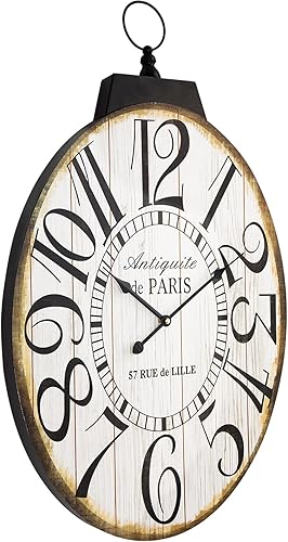 Reloj de pared grande, 29 pulgadas de alto, diseño ovalado francés vintage de granja, funciona con pilas, reloj de pared silencioso para sala de