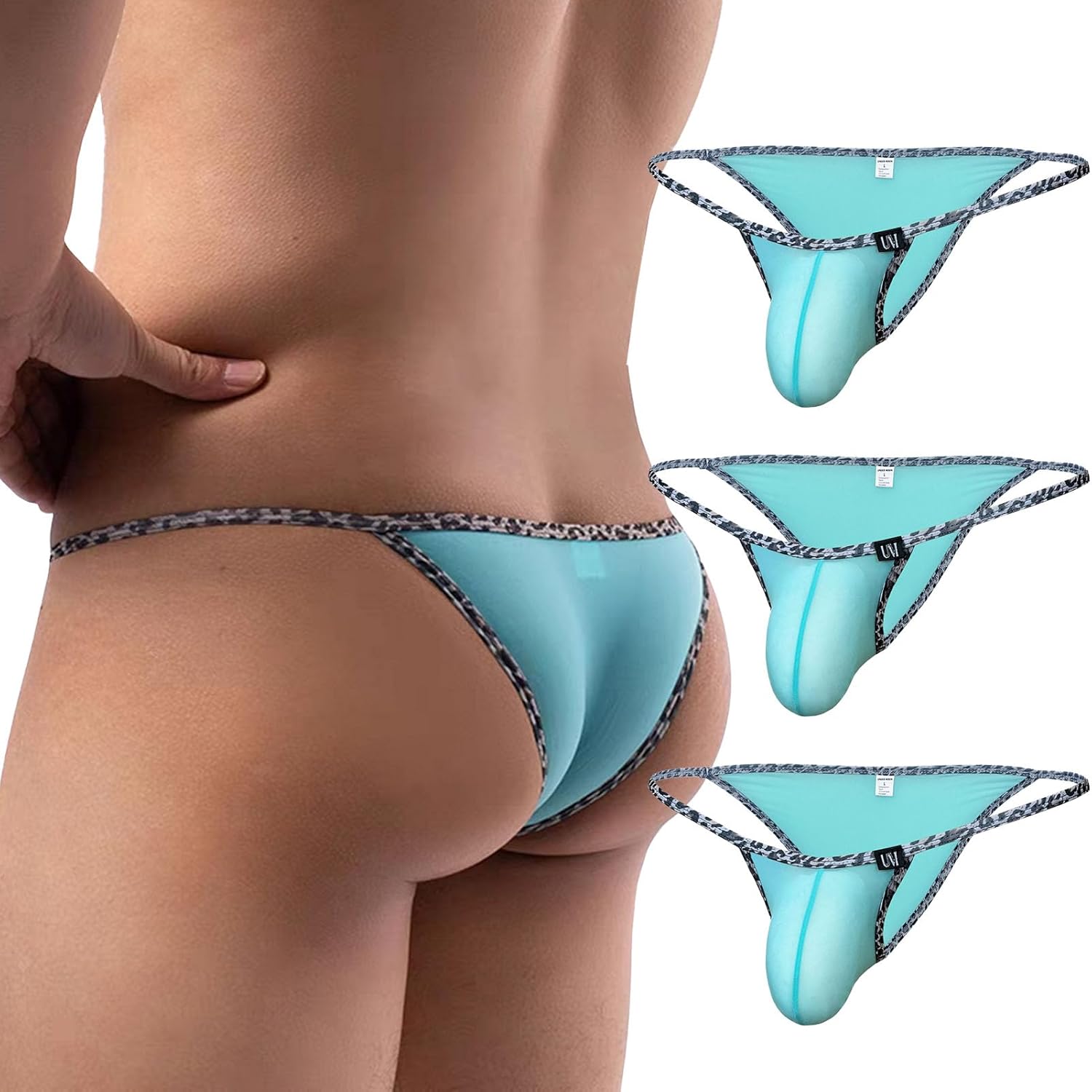 Men's Sexy Thong Briefs Leopard Pattern Print Bikini Underwear