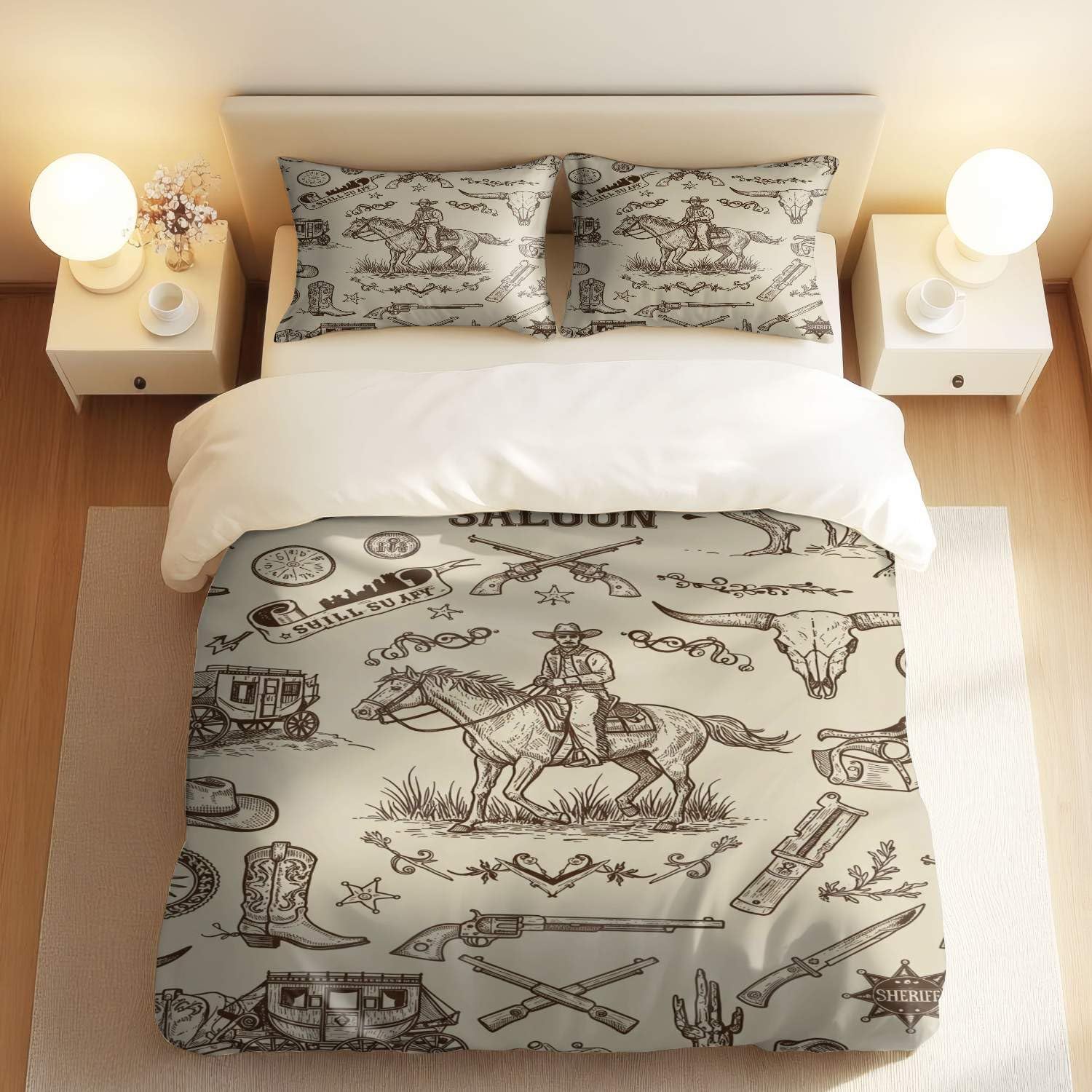 Parure de lit cheval sauvage pour décorer une chambre d'enfant style western vintage