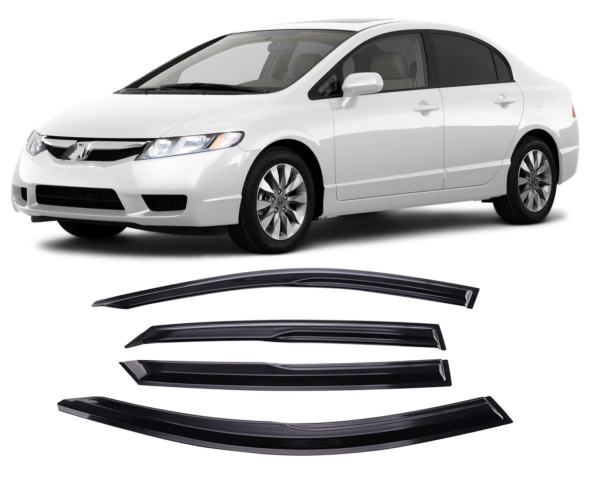 Tape-On Window Visors Deflectors Rain Guards 4 Piece Set ‎Compatible with 2006-2011 Honda Civic 94944