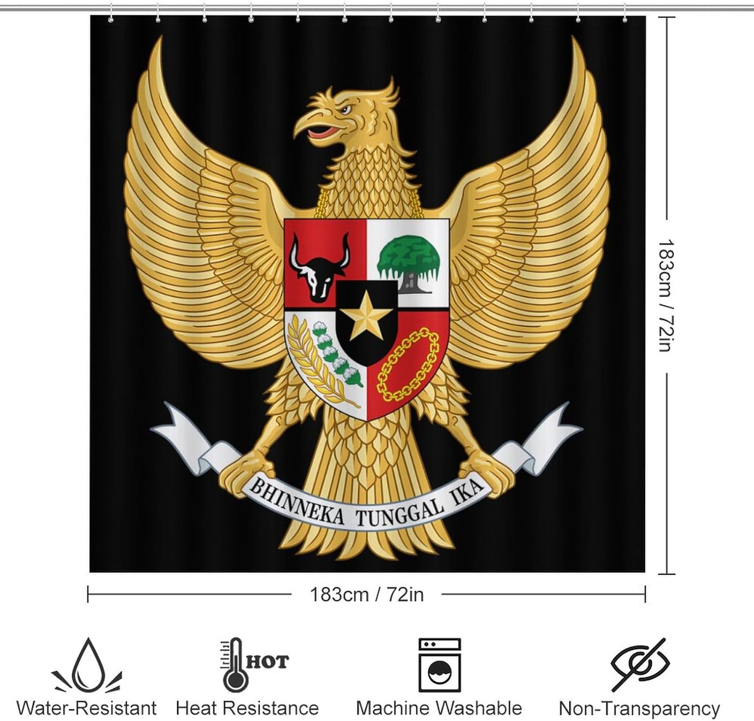 Indonesia Indonesian National Emblem Bathroom Sets with Shower Curtain and Rugs 4 Piece with U-Shaped Floor Mat Toilet Lid Cover