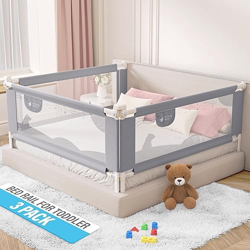 Riel de cama para niños pequeños, rieles de cama para cama de tamaño Queen, altura ajustable y seguridad segura, rieles de cama tamaño Queen (3