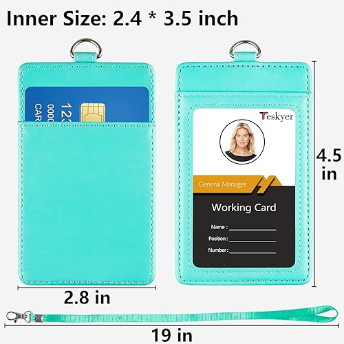 Miniatura 161 de Teskyer - Soporte para tarjetas de identificación con cordón, soporte de cuero para tarjetas de identificación, portatarjetas con cordón, vertical