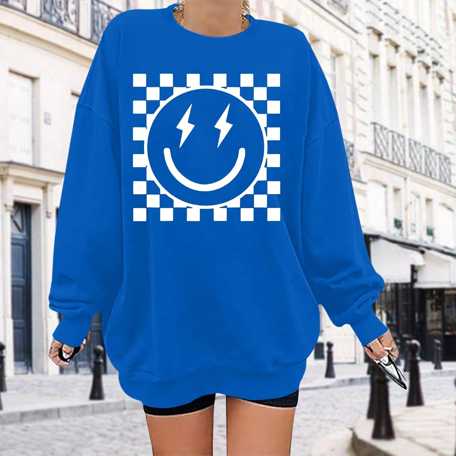 Oversized Graphic Sweatshirts for Women Smile Face Sweatshirt Cute Crewnecks Pullover Casual Loose Long Sleeve Tees - Image 5