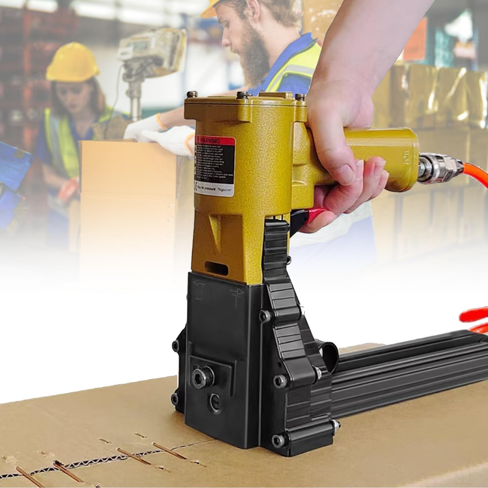 Pneumatic Carton Stapler Machine, Handheld Box Sealing Tool, for 15mm-18mm/22mm Nails, Automatic Packing Closer (22mm)