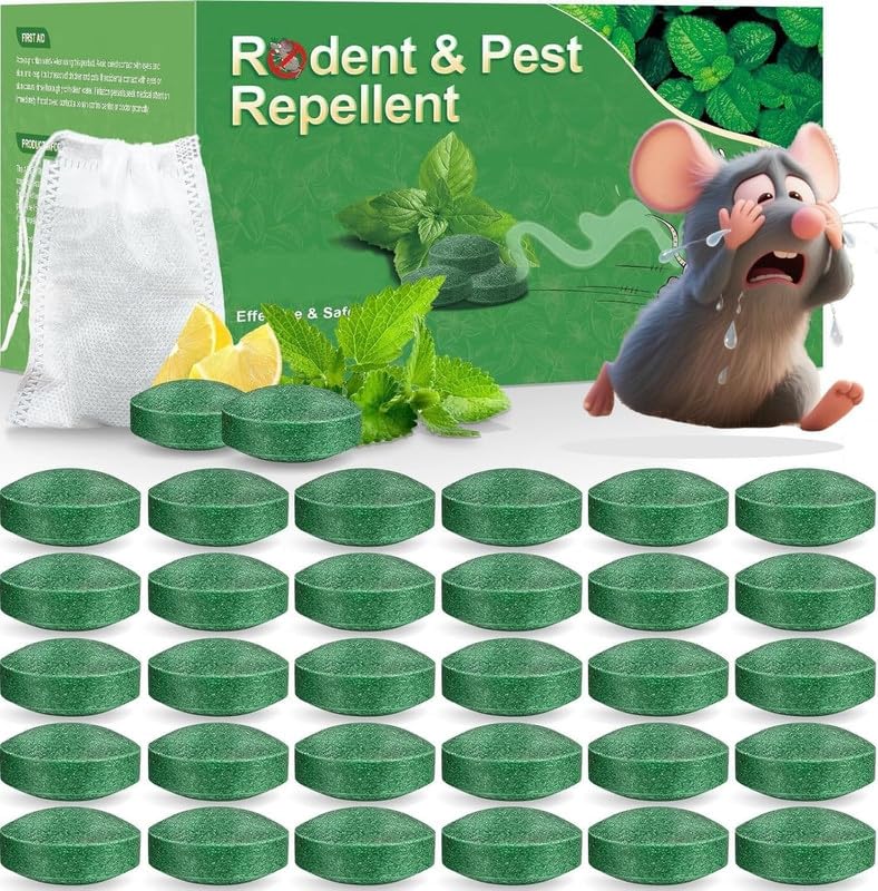 Rat Repellent For Car, Home 10 Tablets Peppermint Oil for Mice Squirrel Rats Spider Pests to Protect Wires in Car, Bike & Truck Engine No Kill Only Repels Home Indoor-Outdoor Garage Rat Controller Pills to Keep Rodents Out of Car