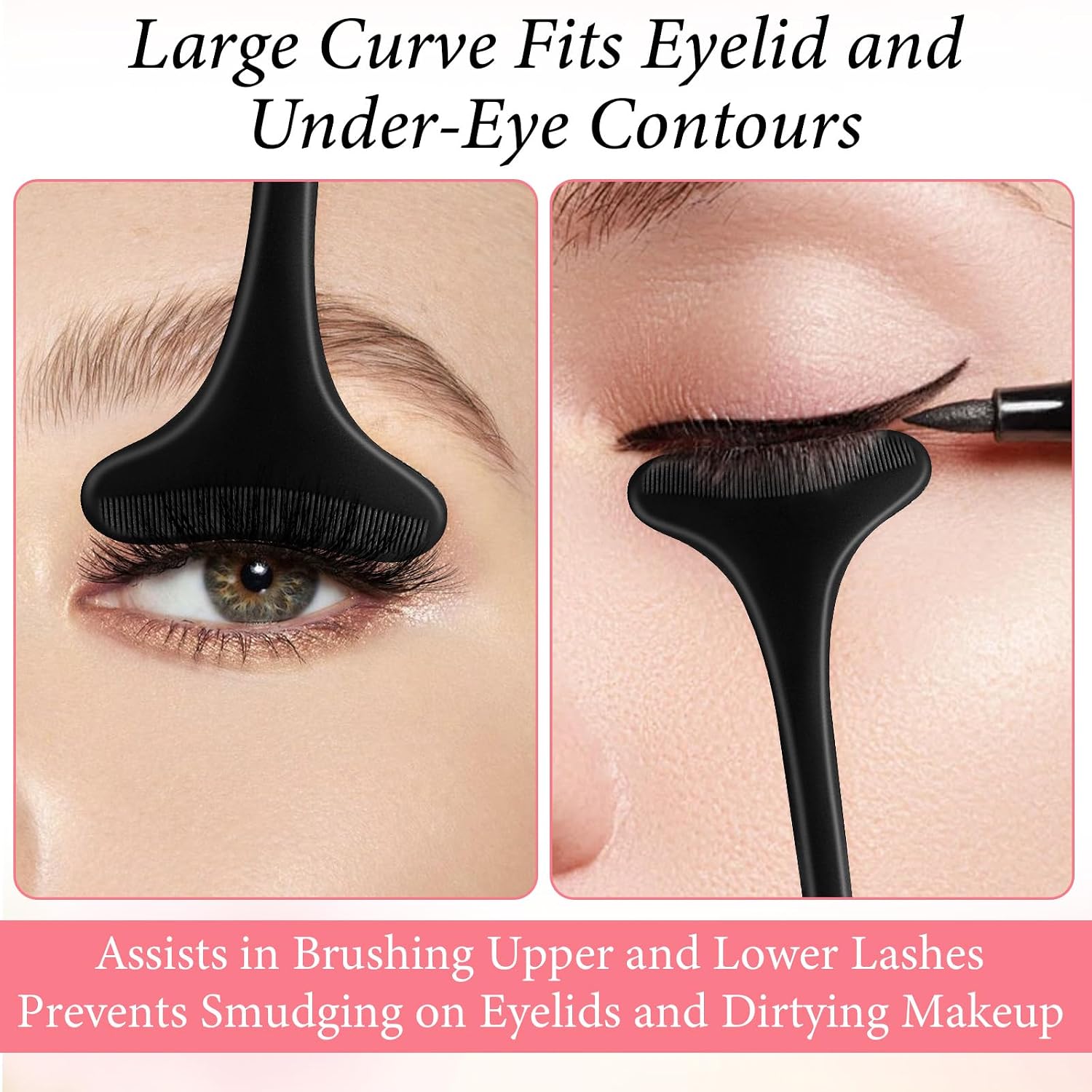 TIESOME 2 PCS Mascara Shield Guard, Black Reusable Silicone Mascara Shield Applicator Guard Eyelid Guard Tool Beginners Friendly Eyelash Makeup Applicator Tool for Women
