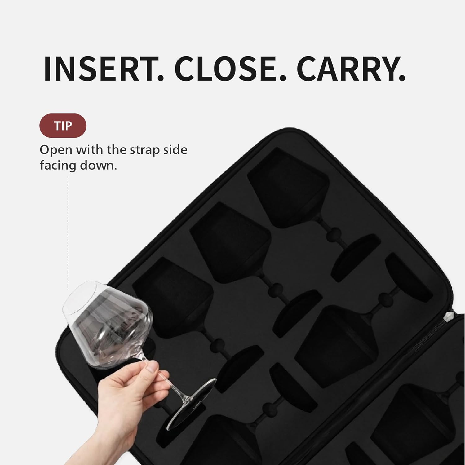 Woven Hardshell 6-Glass Wine Glass Case for Zalto (Glasses Not Included), Protective Stemware Carrier with Precision-Cut Multi-Fit EVA Foam for Travel and Storage