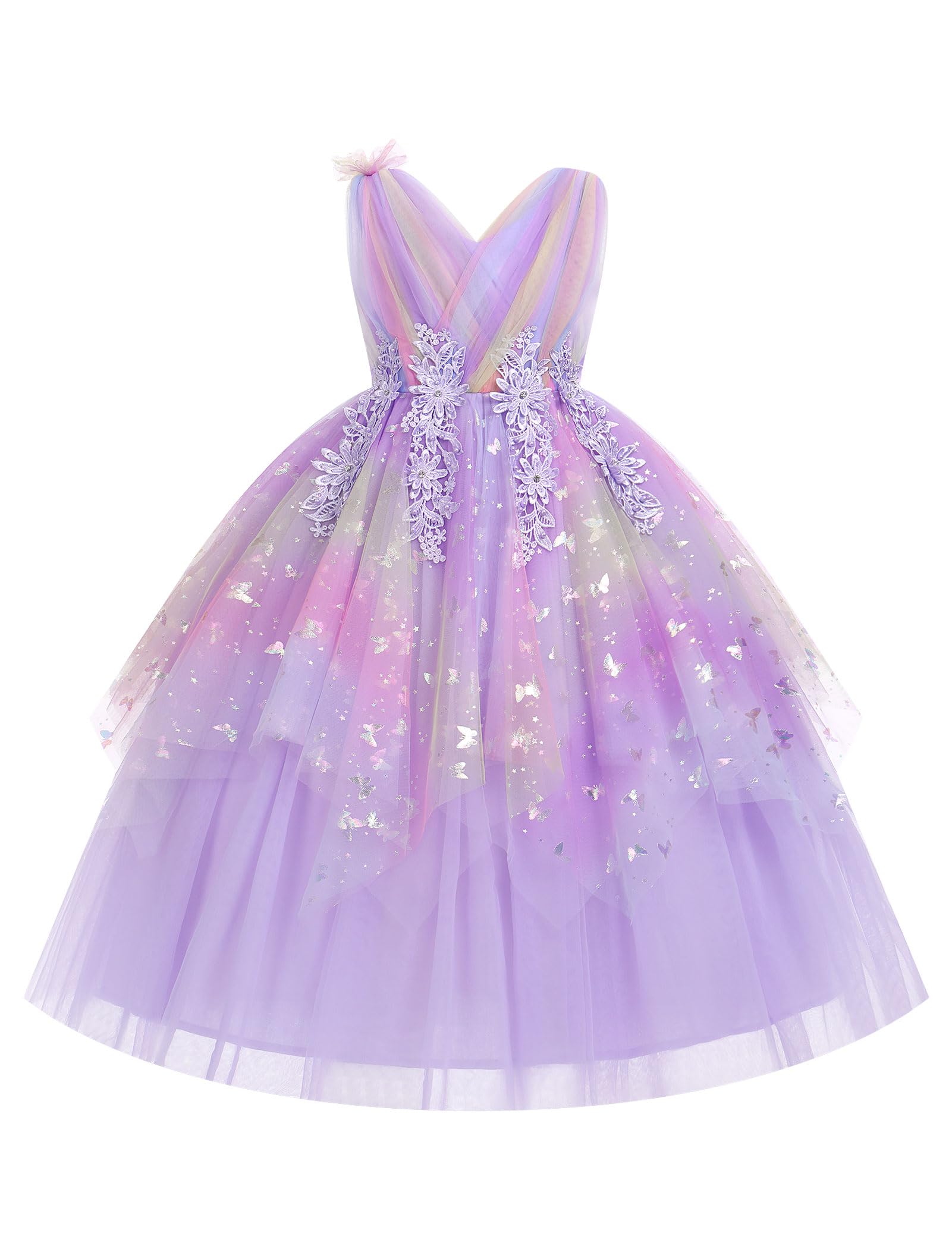 Vestido de niña de boda princesa vestido de tul vestido de fiesta de flores | Falda de tul multicapa con adorno floral y silueta elegante para bodas, cumpleaños y ocasiones especiales