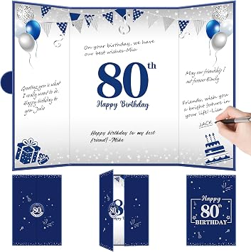 Large 80th Birthday Guest Book Card with Envelope Decorations for Men
