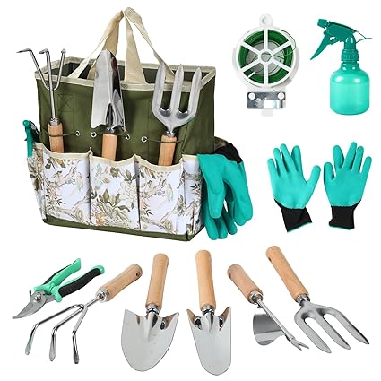 Gardening Tools 10-Piece, Stainless Steel Rust-Proof Gardening Tool Set with Storage Tote Bag, Outdoor Hand Tools, Ideal Garden Tool Kit Gifts for Women