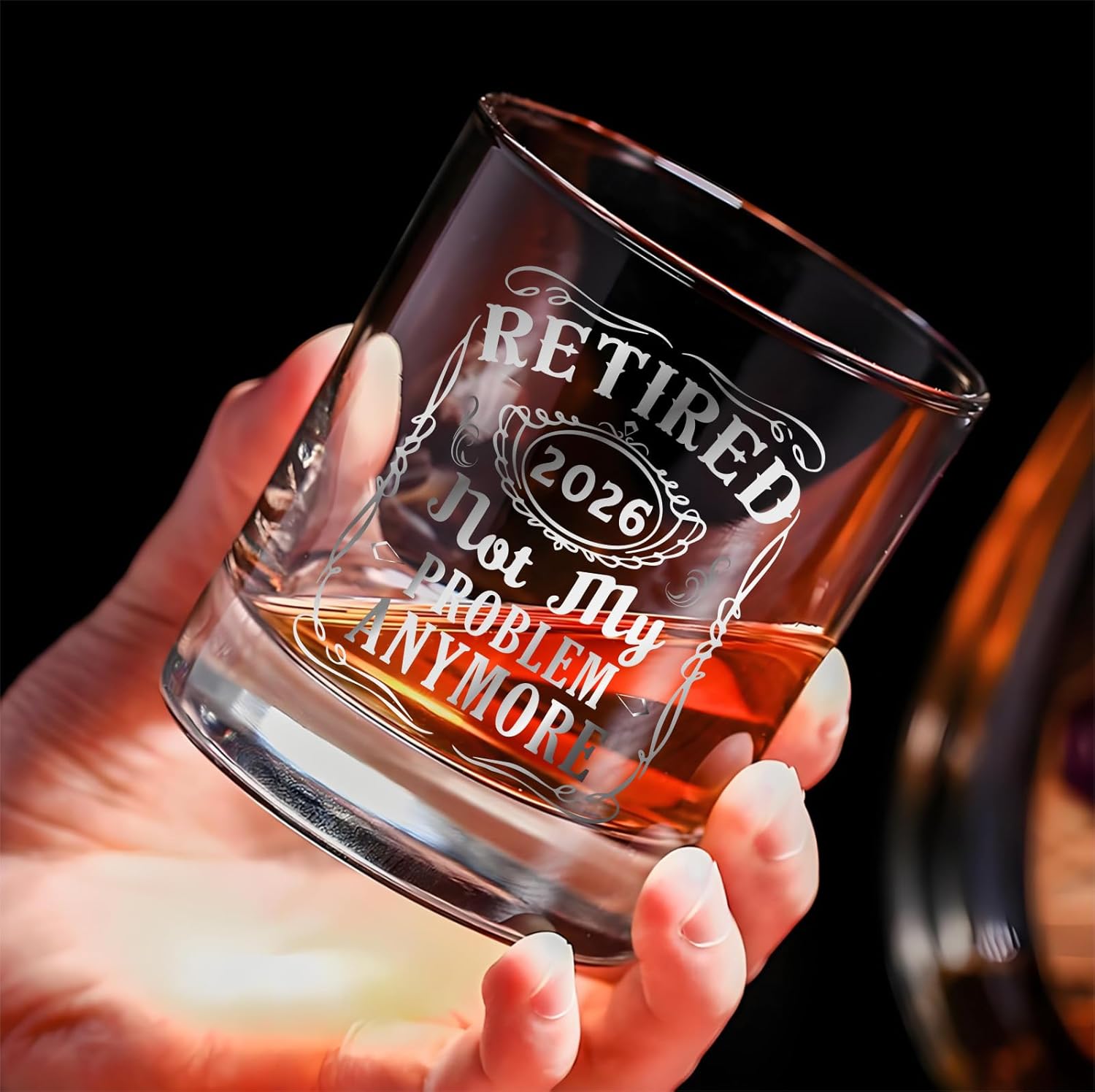 Retirement Gifts for Men - Retired 2026 Not My Problem Anymore Whiskey Glass,Retirement Gifts for Boss Coworkers Women/Men Friends Farewell Gift Personalized retirement Whiskey Glass -5 - Image 2