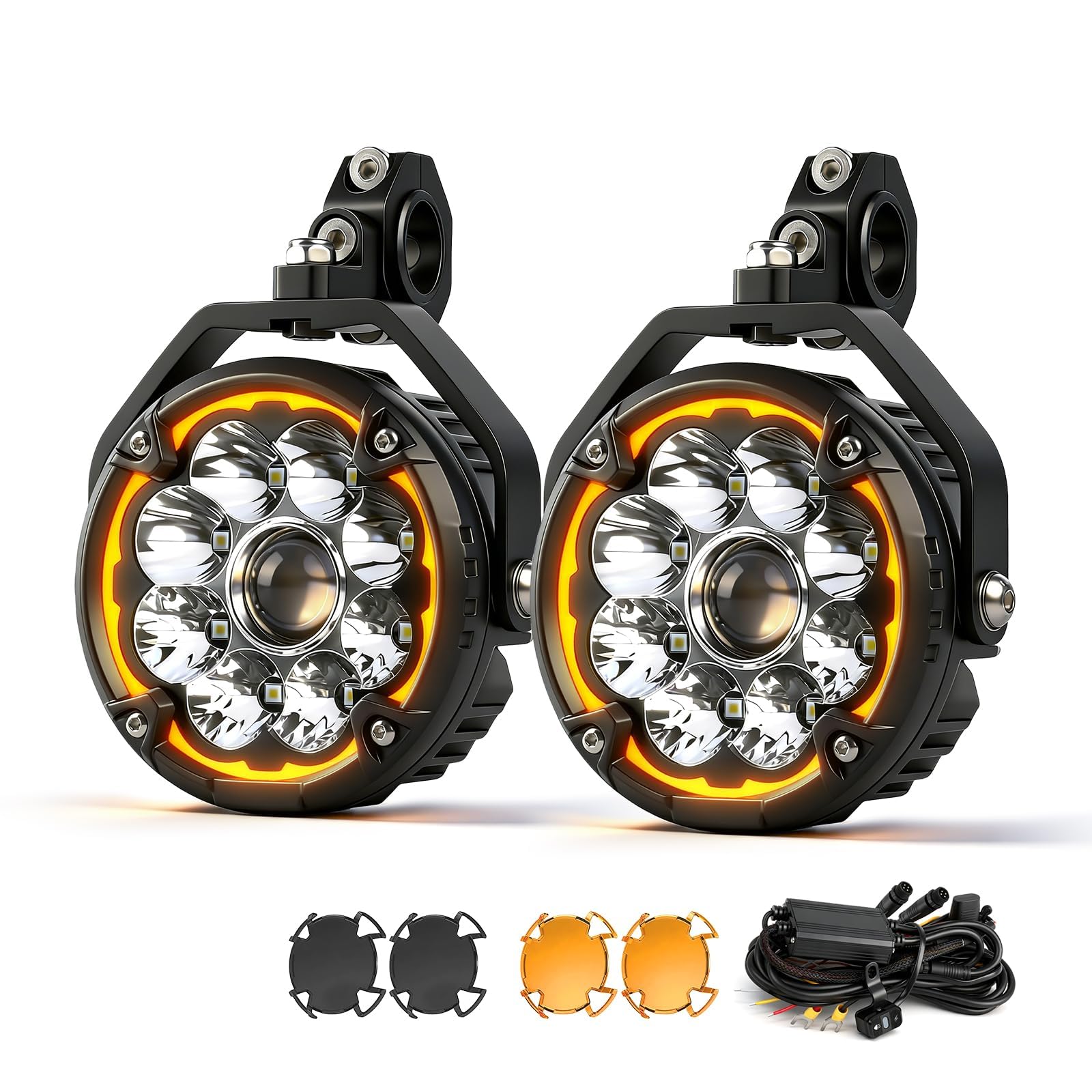 車外アクセサリ Moto Hand Grip&Magnetic Bike Lights Amazon.com: CO LIGHT 5inch Motorcycle Fog Lights 3,0000 LM Amber