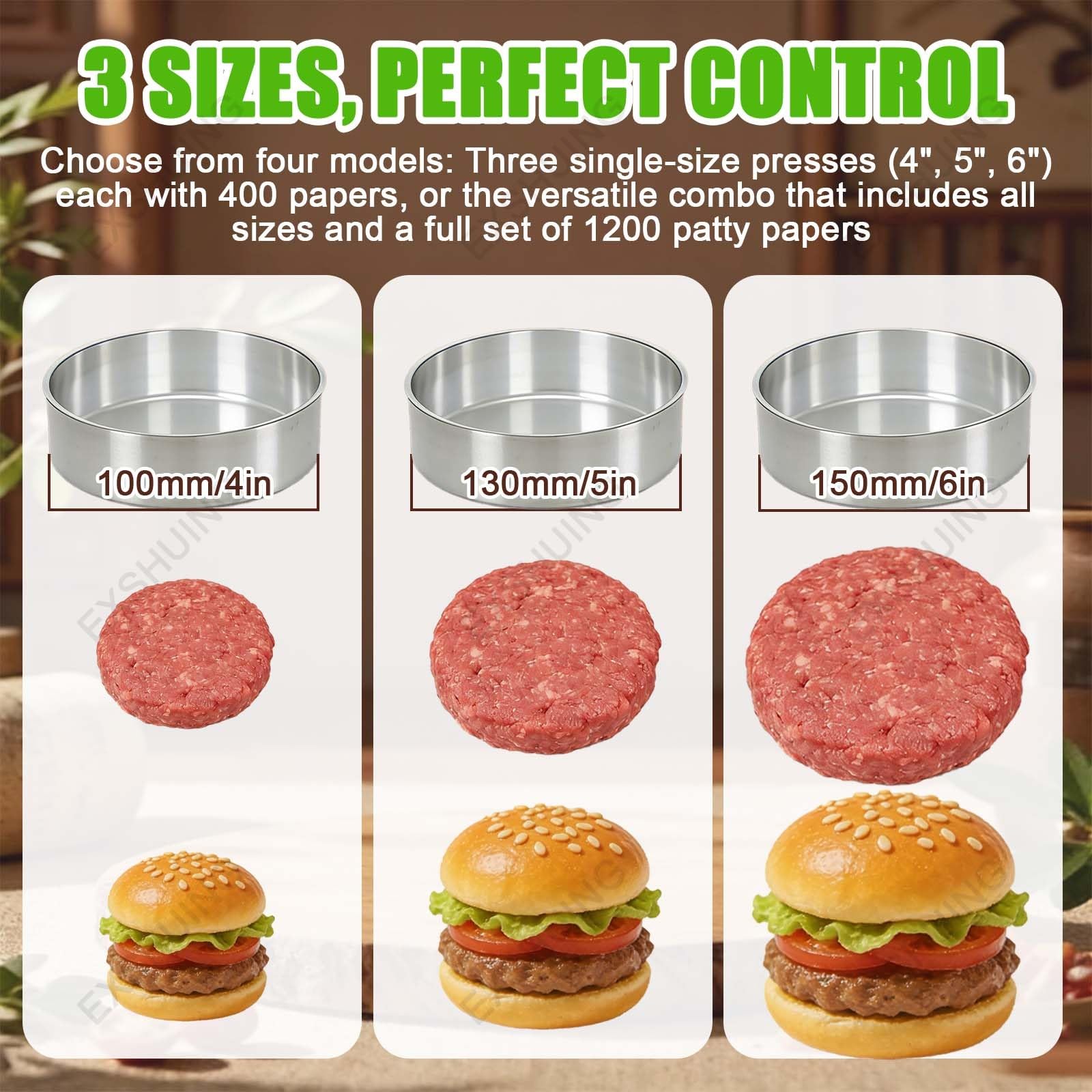 Máquina Formadora De Hamburguesas De Acero Inoxidable, Prensa De Hamburguesas De Alta Resistencia con 3 Opciones De Tamaño (100 Mm, 130 Mm, 150 Mm), Fabricada En Acero Inoxidable(150mm)