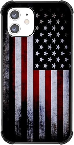 Tnarru Funda compatible con iPhone 12, iPhone 12 Pro, diseño de bandera estadounidense, parte trasera de policarbonato duro y lados de TPU suave, a