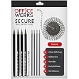 Office Werks Secure Ballpoint Pen With Chain And Desk Pen Holder Adhesive, Reception Counter Pen With 26