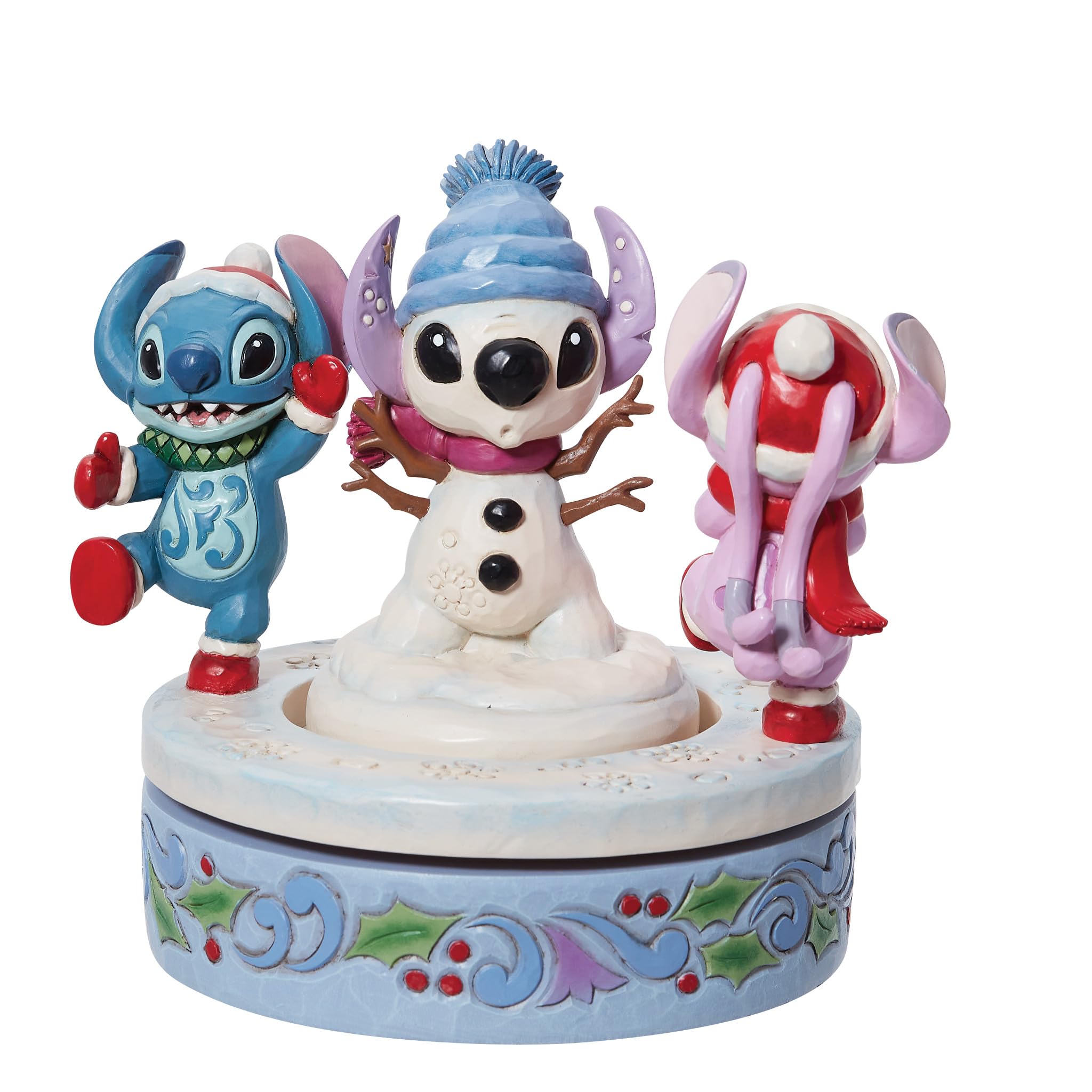 Enesco Jim Shore 6013061 Disney Traditions Stitch & Angel Building A Schneemann, drehbar, 15,2 cm
