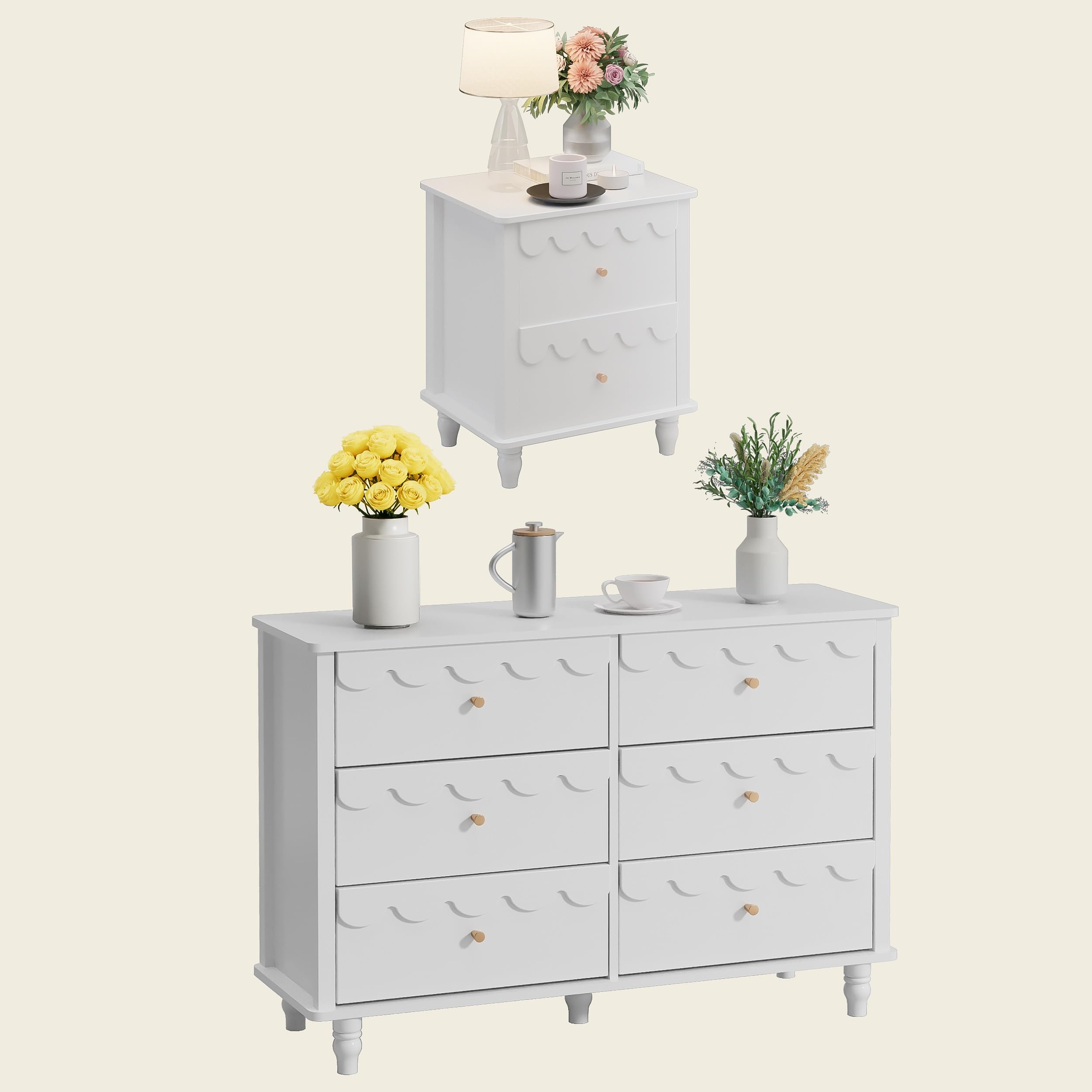 white 2 drawer dresser Anbuy Bedroom Sets PCS 6 and Night Stand Sets for Bedroom, Two Drawers Nightstand & Scalloped 6 Drawer Dresser Combo 2 Pieces (White) : Home & Kitchen PETTI TUTU Aje Lemon Yellow Mini ensuring a modern touch Size:18 SLIM