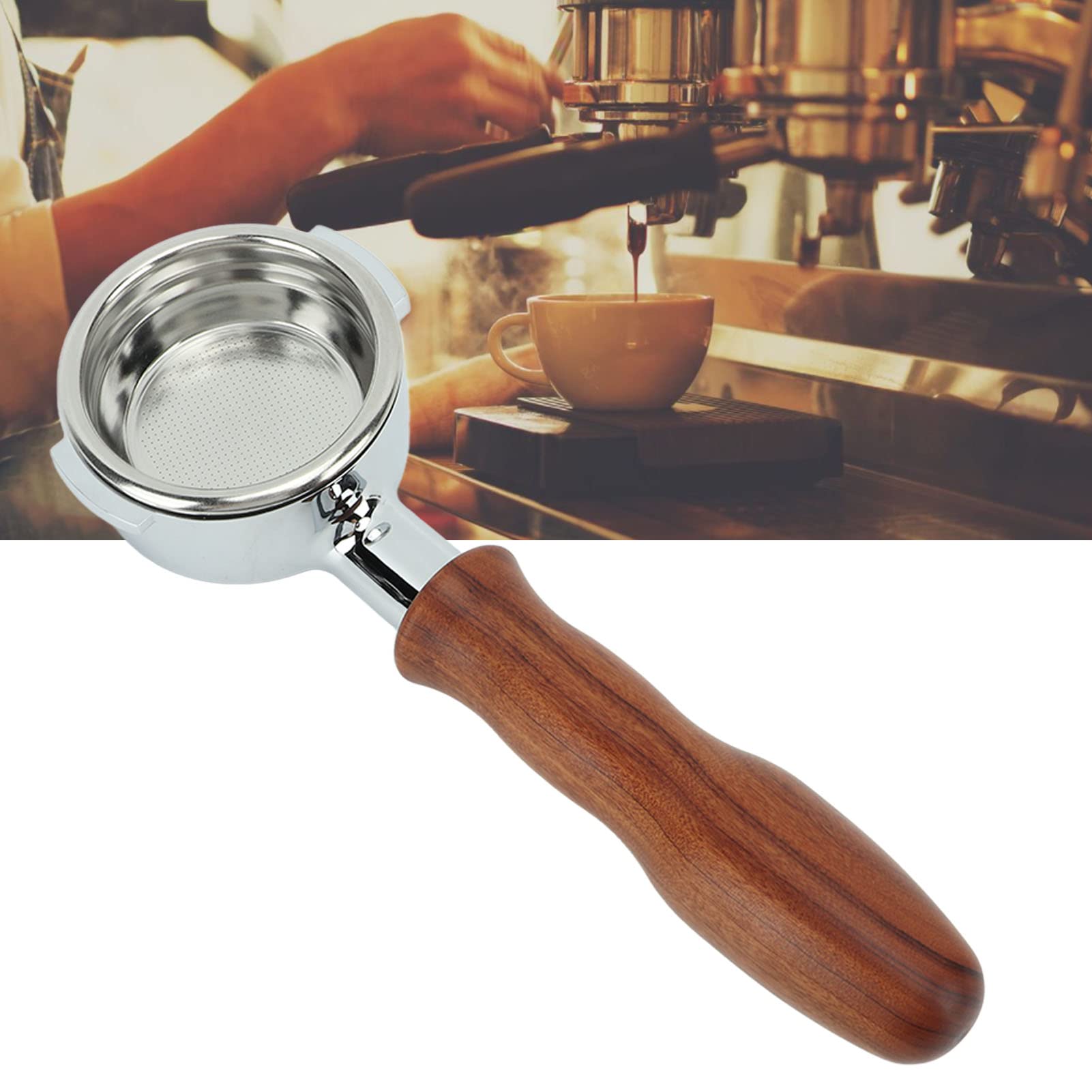 Portafiltro de café 58 mm E61 Filtro sin fondo de una sola capa con cesta de aleación de aluminio de 2 orejas y portafiltro de mano con mango de madera maciza (plástico C2 negro) ( Color : D Redwood )