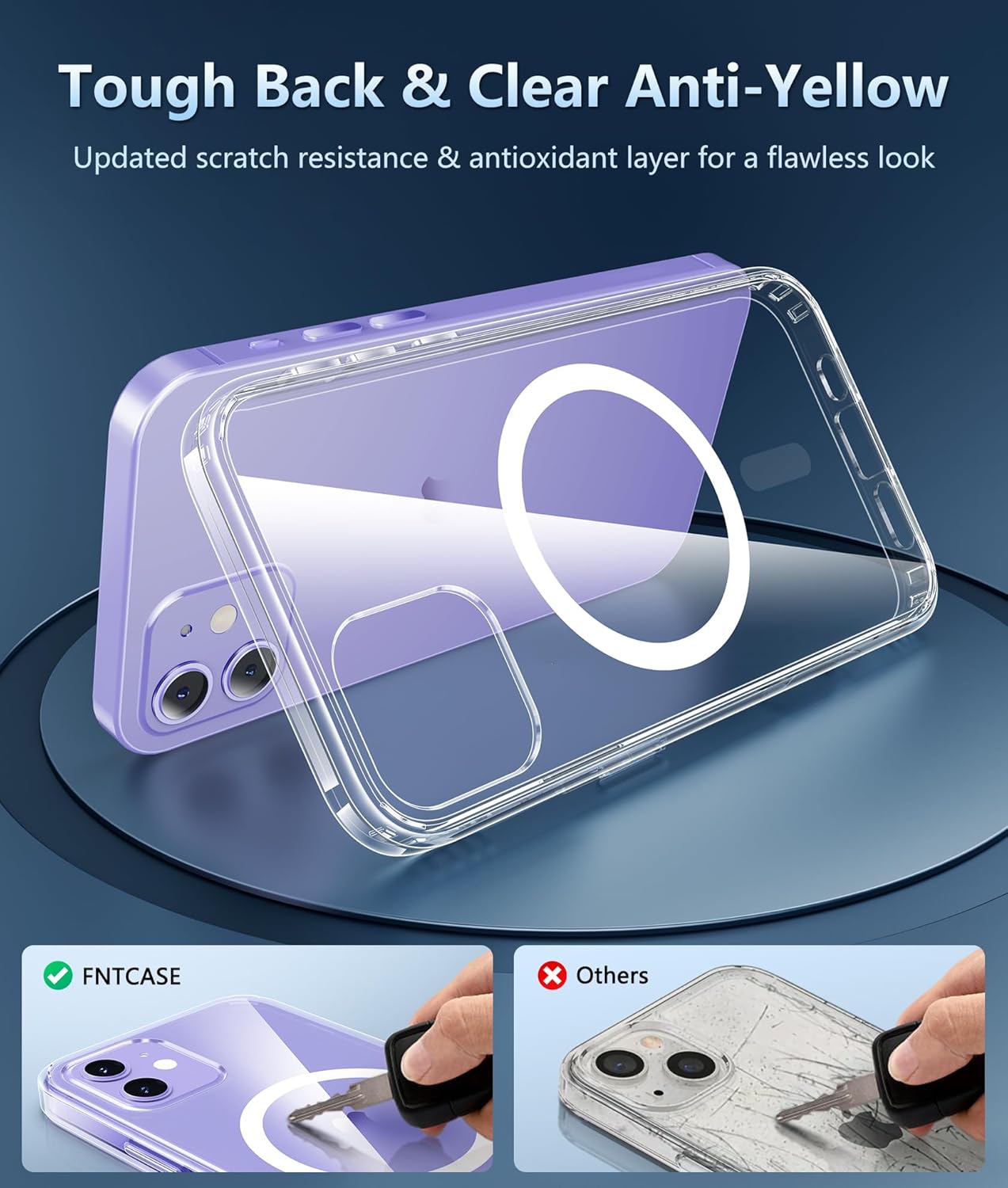 FNTCASE for iPhone 12 Clear Case: for iPhone 12 Pro Case Magnetic Military Grade Drop Protection Anti Yellowing Cell Phone Cover - Rugged Durable Shockproof Protective Bumper (Clear) - Image 6