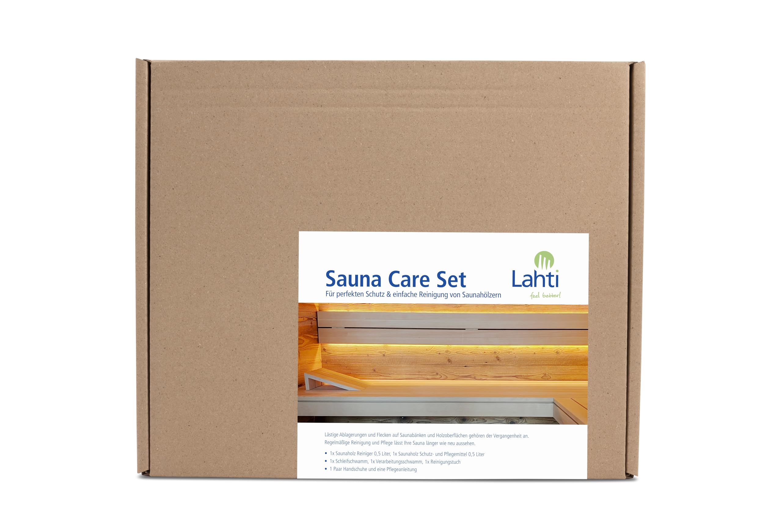Lahti Sauna Care Set - Set für HolzSchutz, Reinigung und Pflege Ihrer Sauna - 1 PURUVESI, 2 OULUJÄRVI + Zubehör