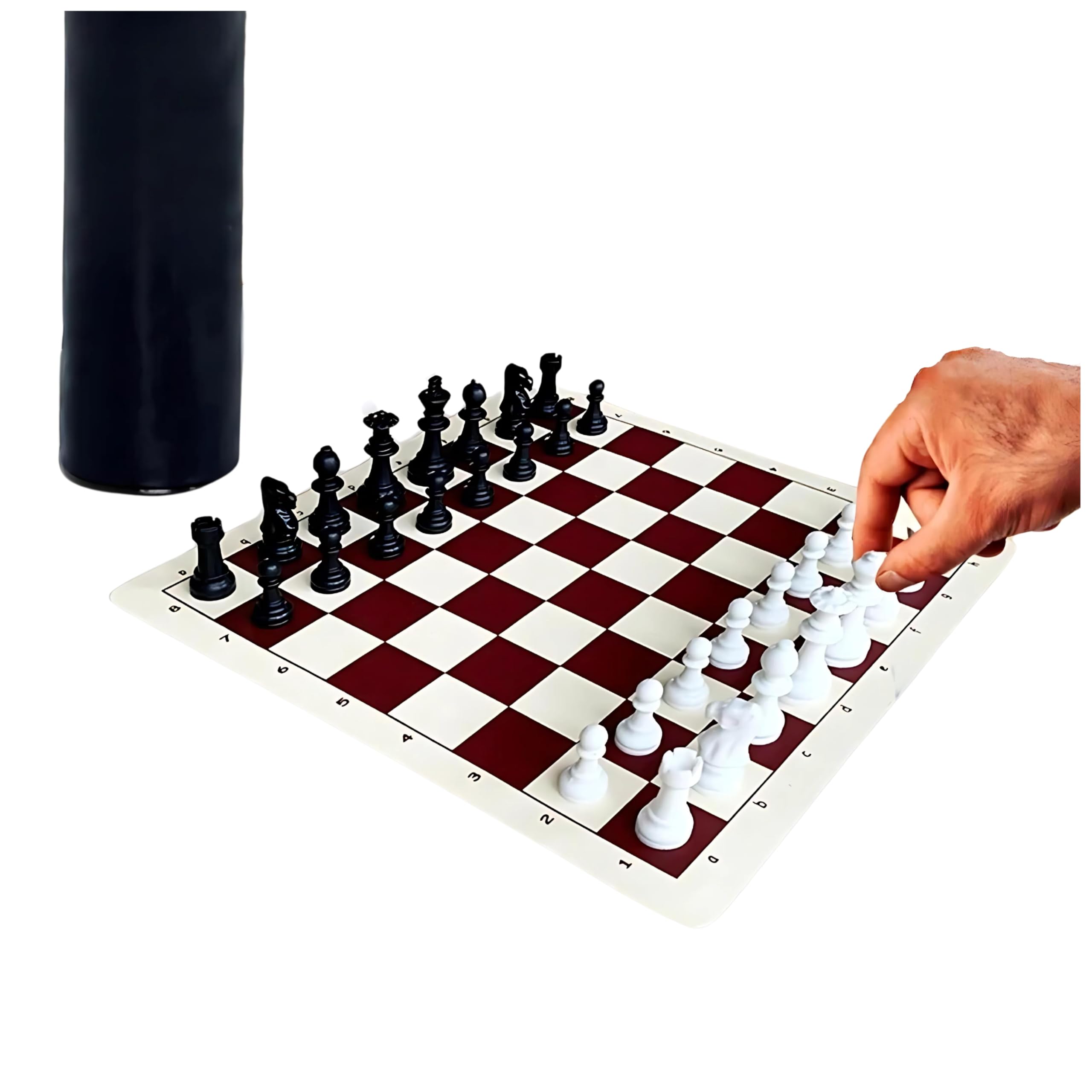 Travel Tournament Chess Set with Vinyl Board and Plastic Pieces, 34cm, Portable Cylinder Tube