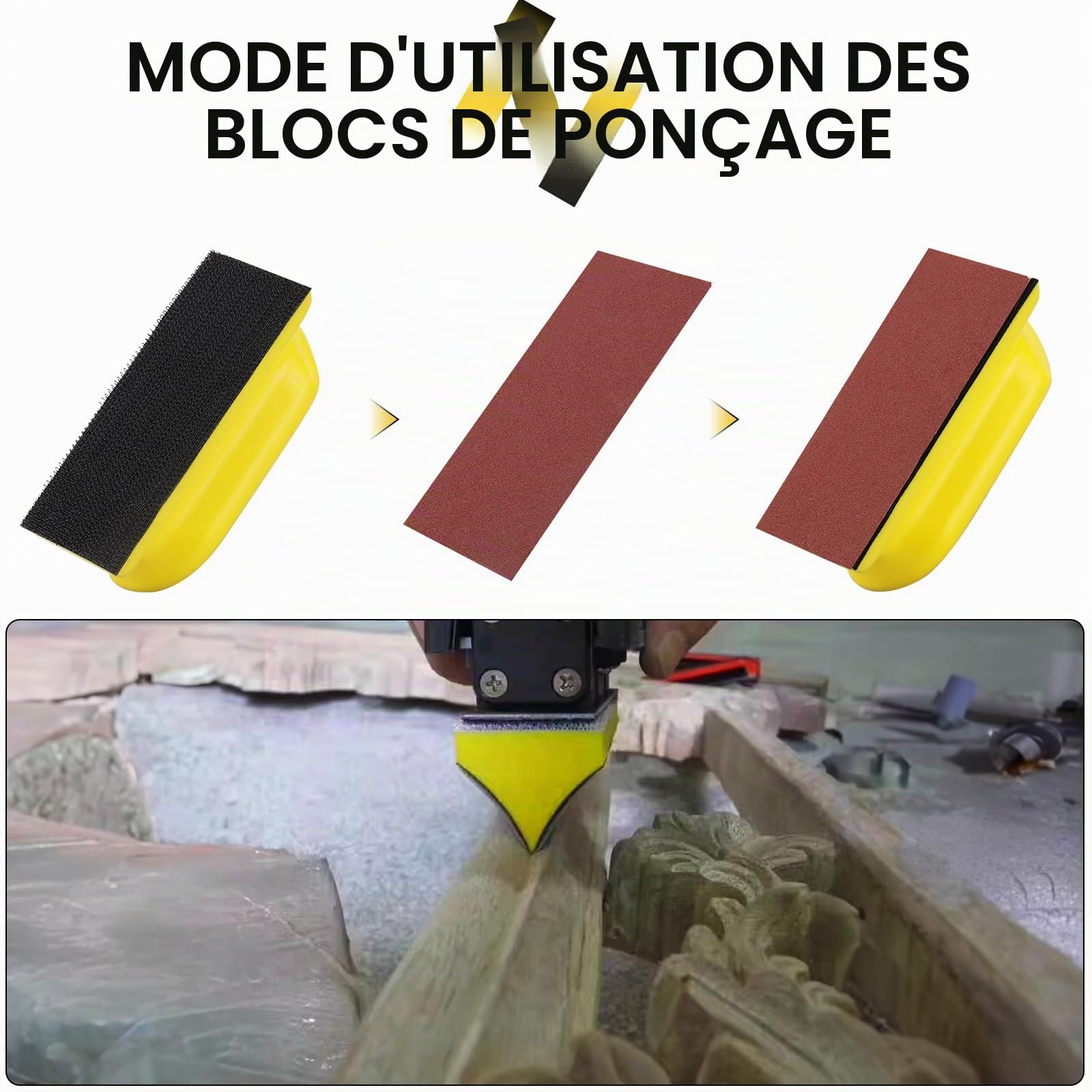 Bloc de ponçage 16 pièces Manuel à Crochet et Boucle en Forme de Souris Tampon à Main Convexe et concave pour Travail du Bois Restauration de Meubles