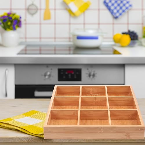 Miniatura 8 de Luxshiny Bandeja de madera con 9 secciones: bandeja dividida para servir aperitivos y aperitivos de frutas, elegante organizador para cocina y