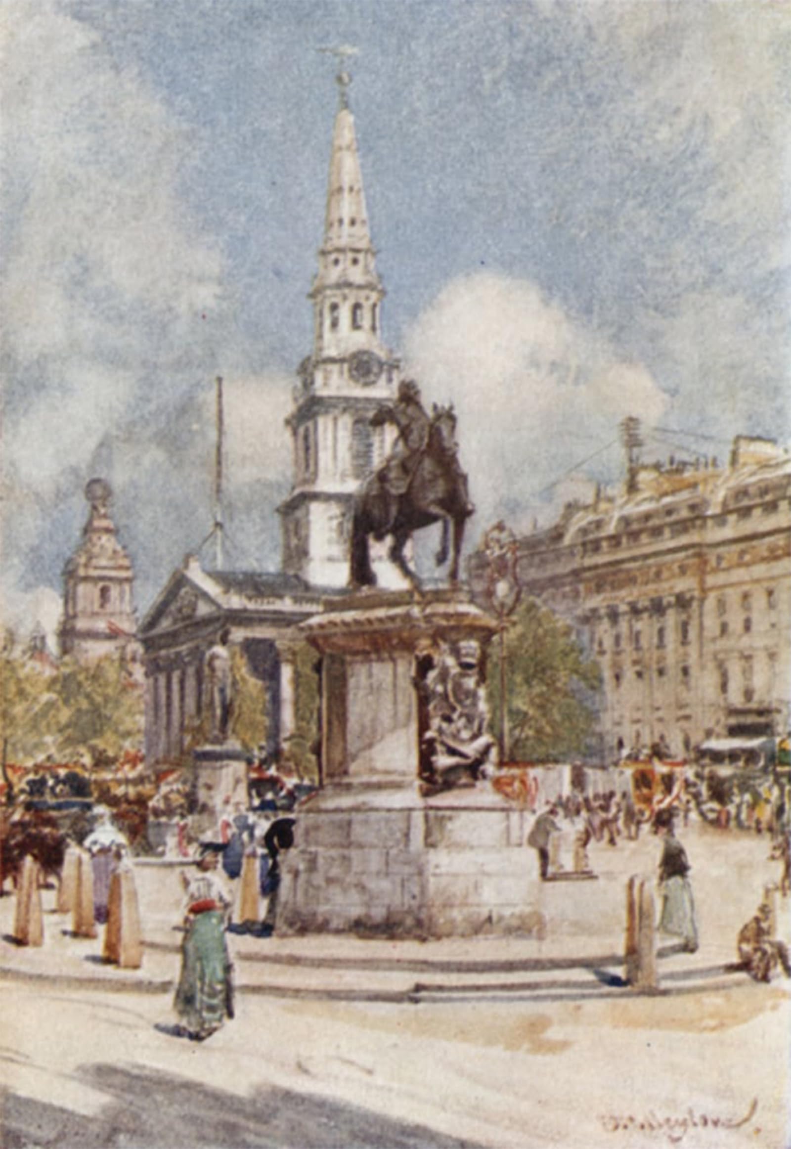 ARTXLXXBN Famous Painting Canvas Artwork Graffiti Print Charing Cross with Statue of Charles I in-the-fields by Fulleylove Portrait Canvas Image for Home Decor 60x90cm