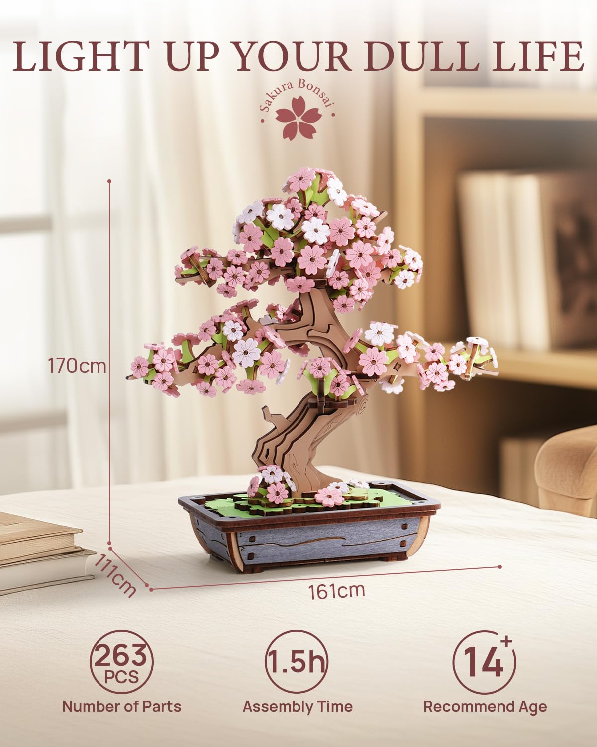 Rolife Puzzle 3D Legno Bonsai Modellismo da Costruire Adulti für Kinder Spielzeug Modellino DIY Kit (Cherry Blossoms Sakura Bonsai)