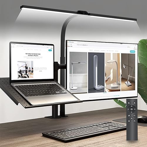 Lámpara de escritorio LED con abrazadera para oficina en casa, luces de clip de doble cabezal con control remoto, 10 brillo regulable, luz de
