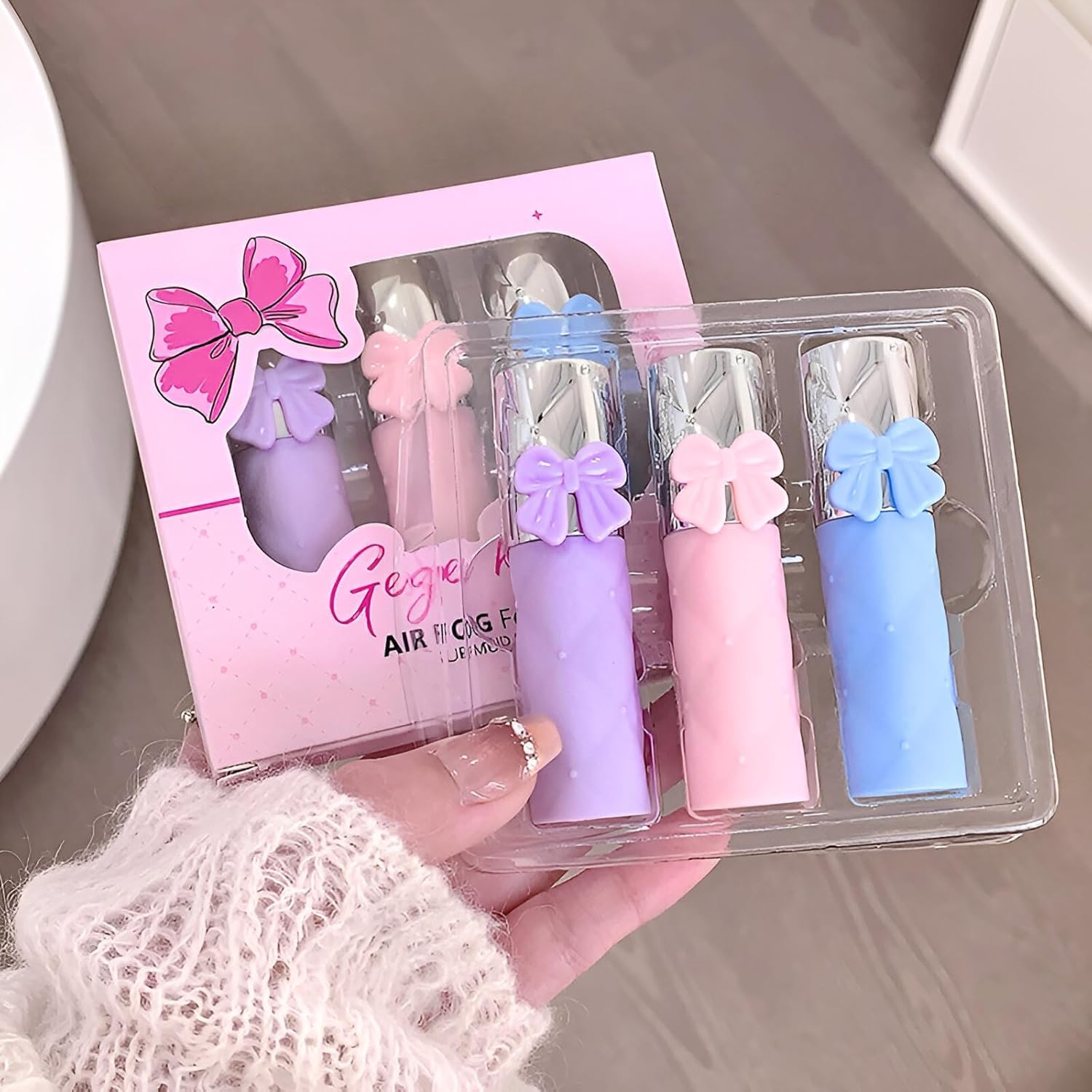 Gege Bear Air Foggy Lip Mud Box | Matte Finish Lip Glaze | Non-Sticky Long-Lasting Formula | Velvet Lipstick Set for Women | Nude Dream Pink & Red Wine Lipstick Shades | Moisturizing Lip Tint Collection | Perfect Lip Care Combo Pack Set (SET-A(01,02&03), 9g)-image-32