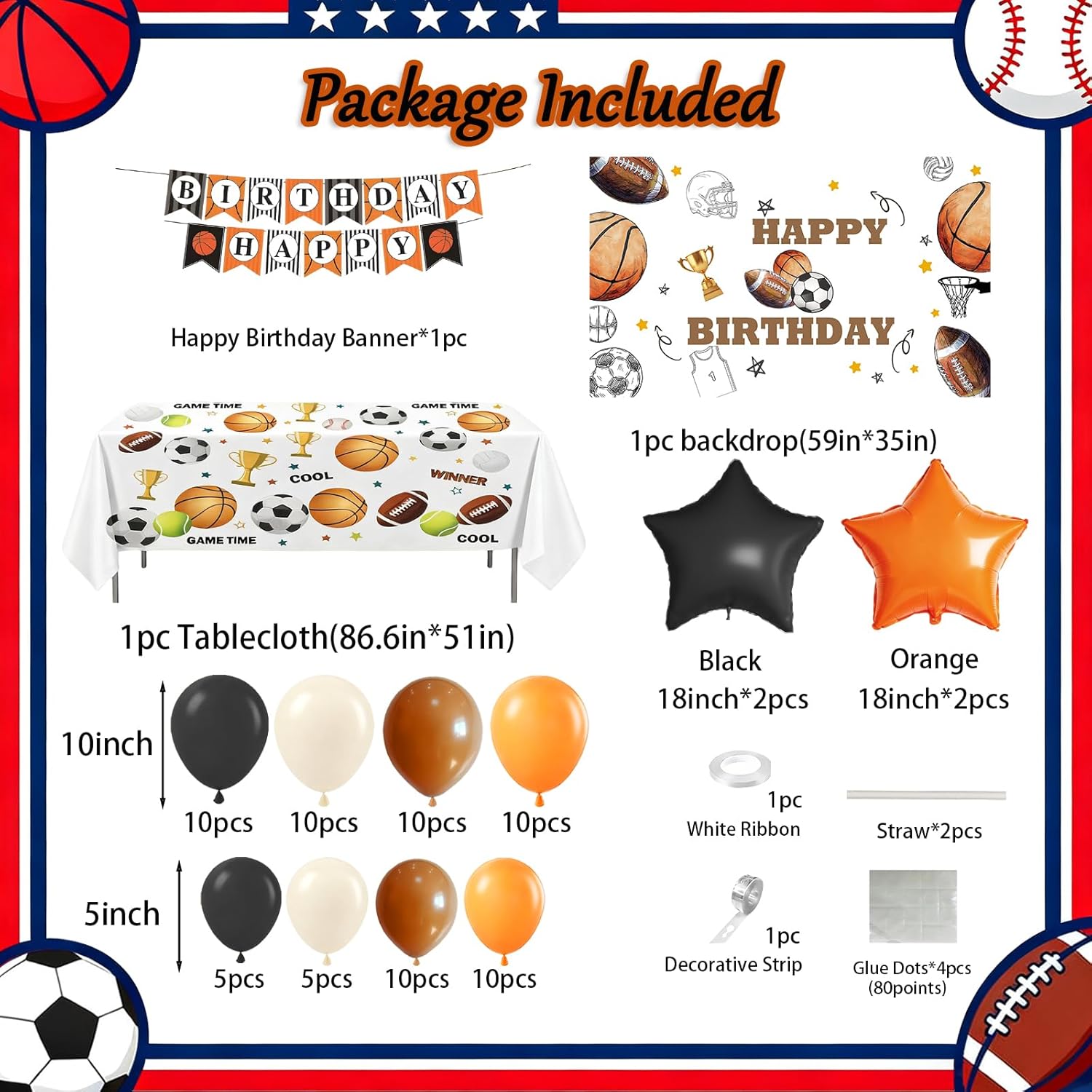 Football Birthday Party Decorations, Basketball Baseball Sports Themed Party Decorations, Includes Backdrop Banner Soccer Table Cloth Balloons for Boys Sports Birthday Decor Supplies - Image 2