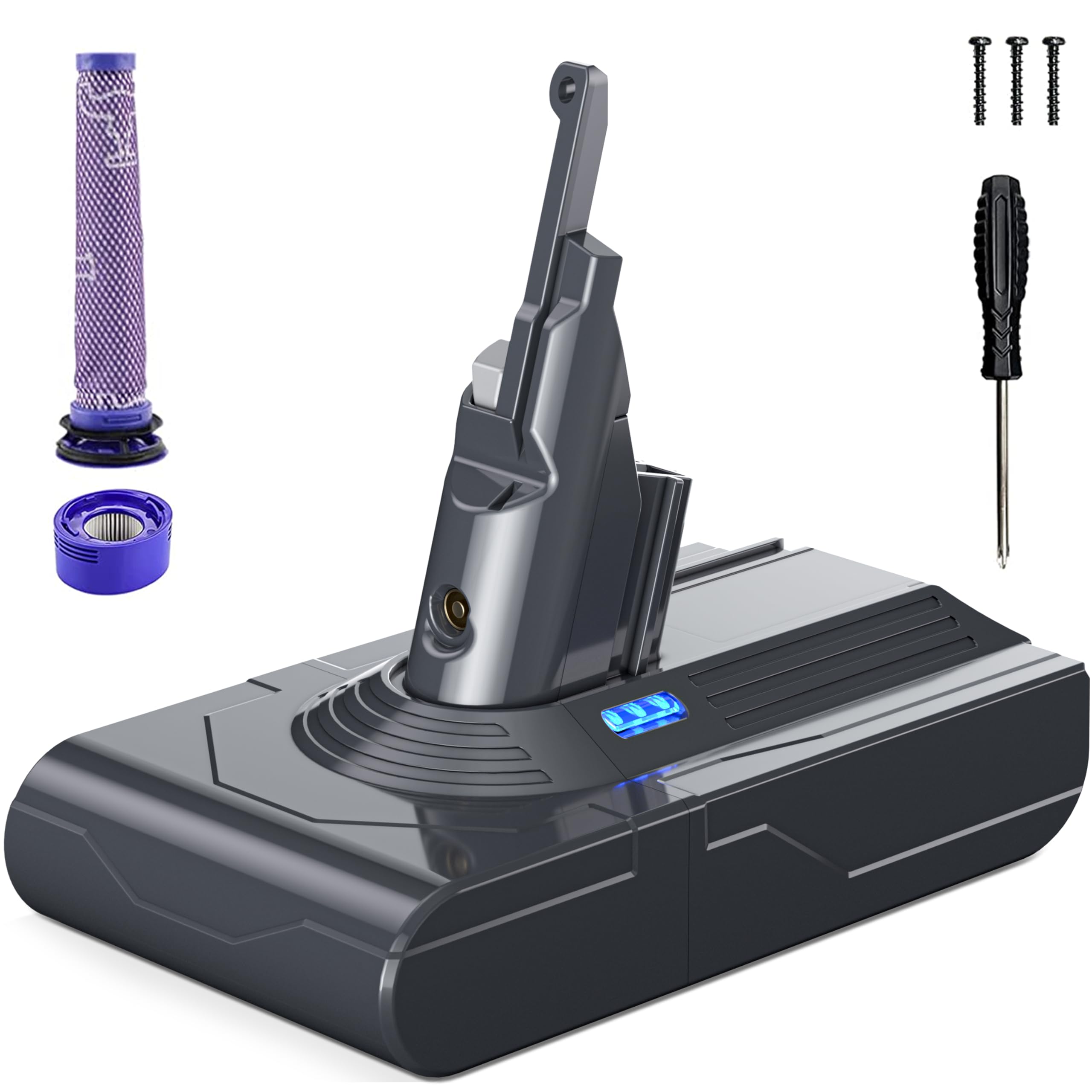 EGR Upgraded 9000mAh V8 Battery Replacement Compatible with Dyson Animal Battery Replacement V8 Absolute/Motorhead/Fluffy SV10 Carbon Fiber Vacuum Cleaner 2 Filters and 3 Screws Included