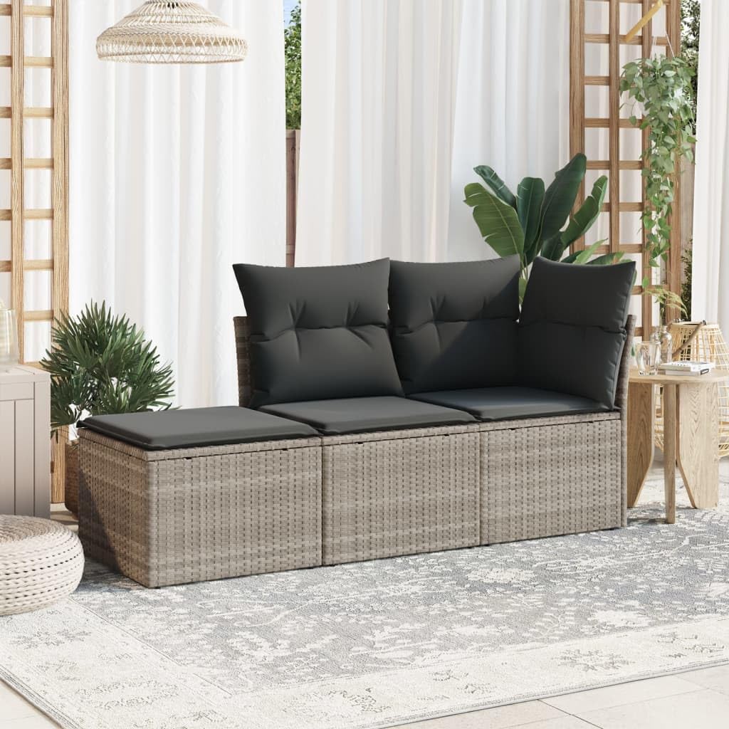 vidaXL Set de Sofás de Jardín con Cojines 3 pzas, Mesa y Asientos Modulares, Conjunto de Muebles para Terraza Patio, Ratán Sintético Gris Claro