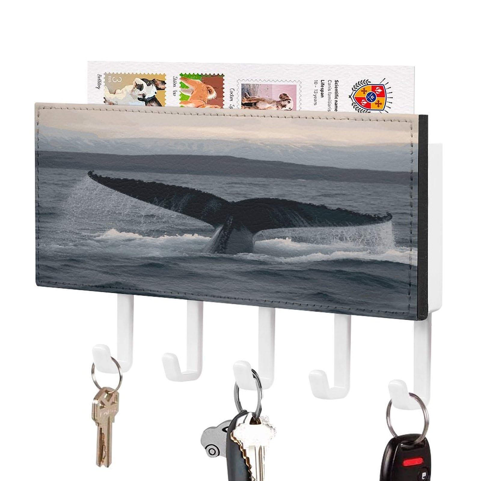 FekiLoot Humpback Whale Tail Ocean Key Holder Wall Mount Key and Mail Holder Key Hanger with 5 Hooks Decorative PU Key Rack Hanging Key Hooks for Wall Living Room Kitchen Bathroom Hallway White-Style