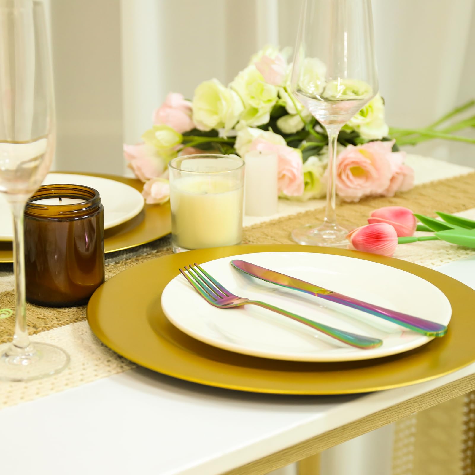 s Bokon 50 Sets Clear Bulk 13 Inch Gold Beaded Plastic With Napkin