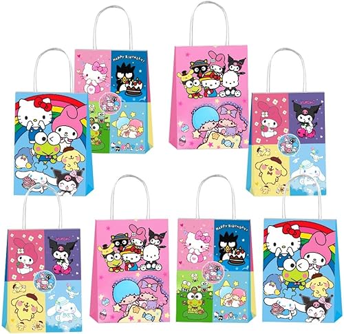 Miniatura 2 de ARHAVI 12 bolsas de regalo de fiesta de gatitos y amigos con asas para decoración de suministros de fiesta de cumpleaños de niños