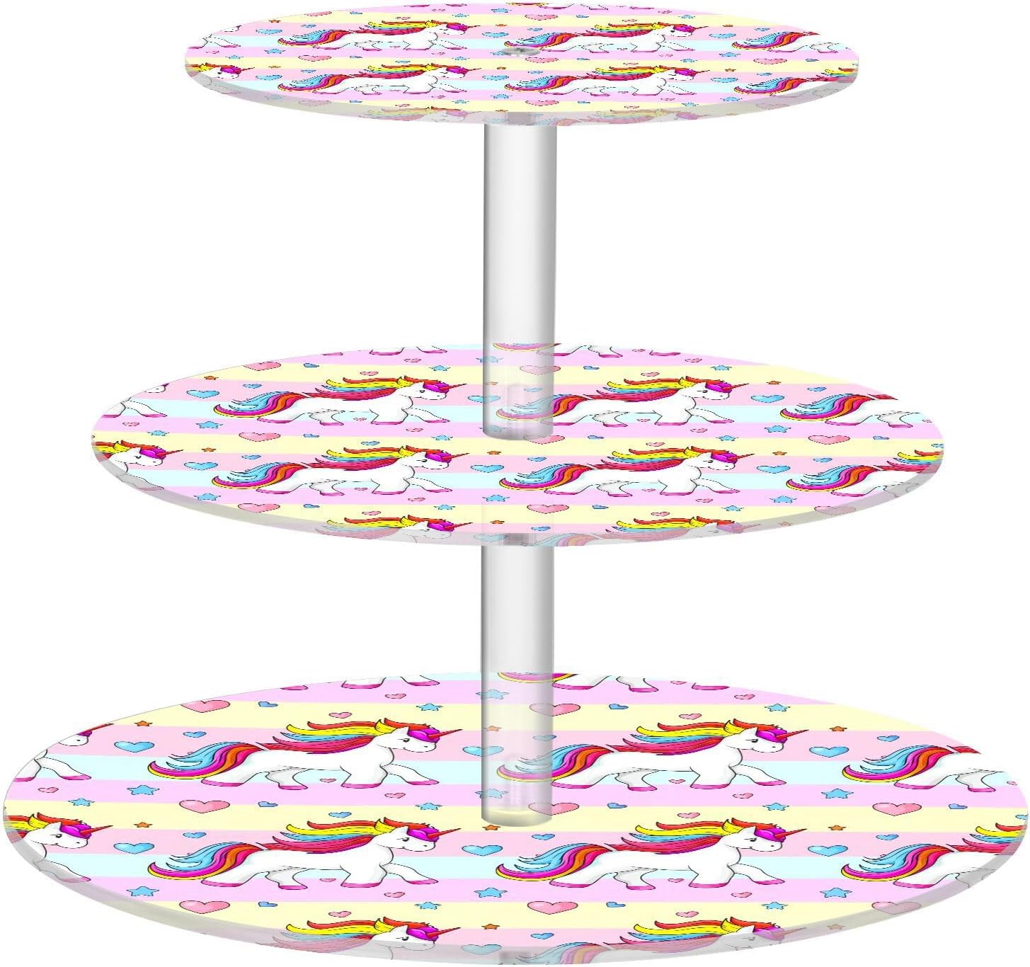 Heart Unicorn Rainbow 3 Tier Acrylic Cupcake Stand, Cupcake Stand for 34 Cupcakes for Weddings,Christmas,Holidays,Parties,Birthday,Printed Cupcake Tower 23300017