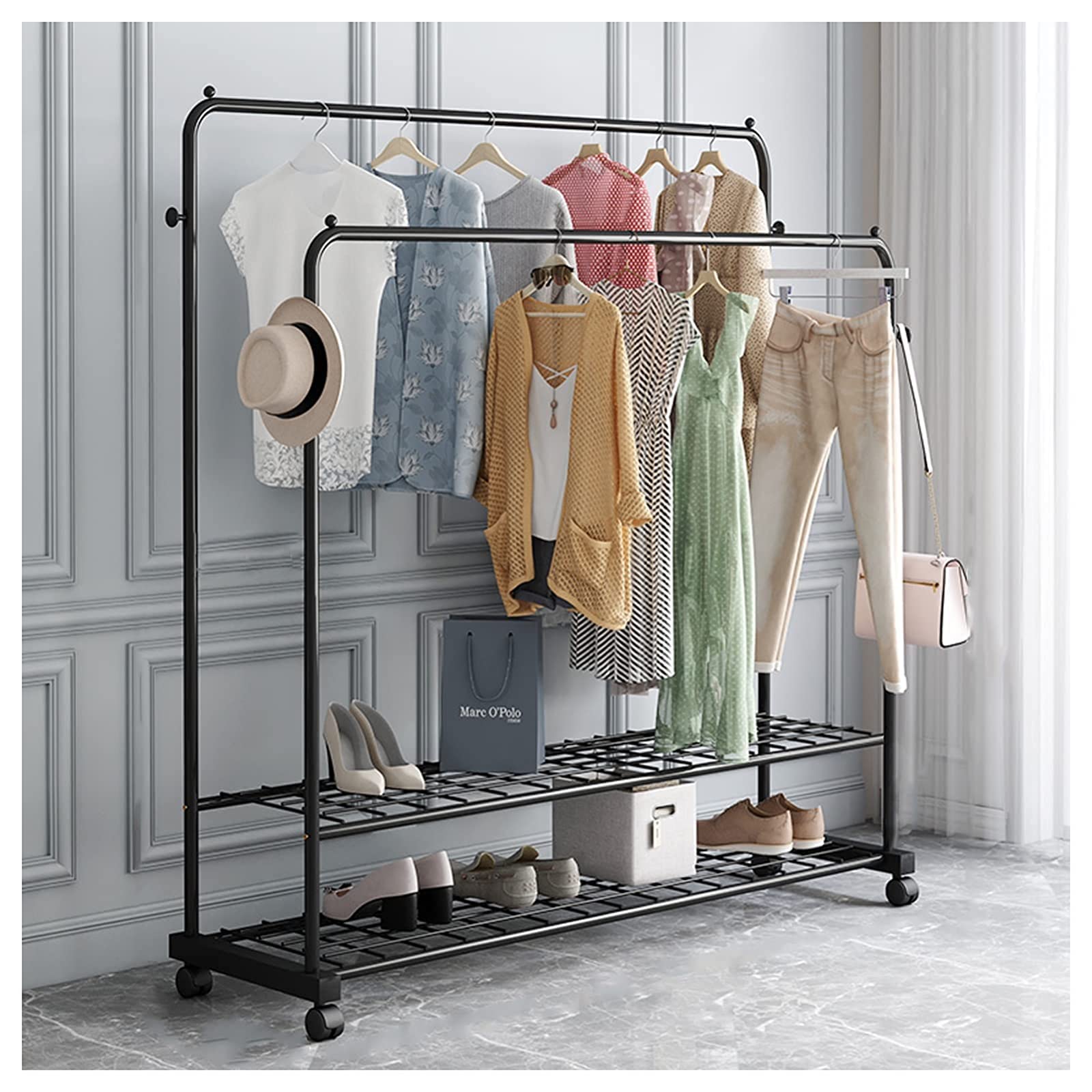Portemanteau à vêtements double pour ranger facilement manteaux et chaussures
