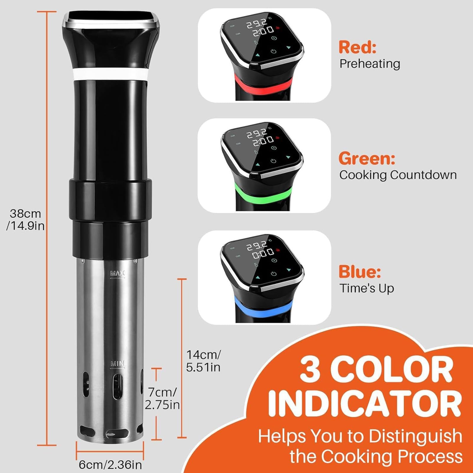 Cocedor Sous Vide, Máquina Sous Vide de 1100w con Depósito de Agua de 11l y Función de Reserva, Control de Pantalla de Temperatura y Tiempo, Circulador Térmico de Inmersión para Cocción al Baño María