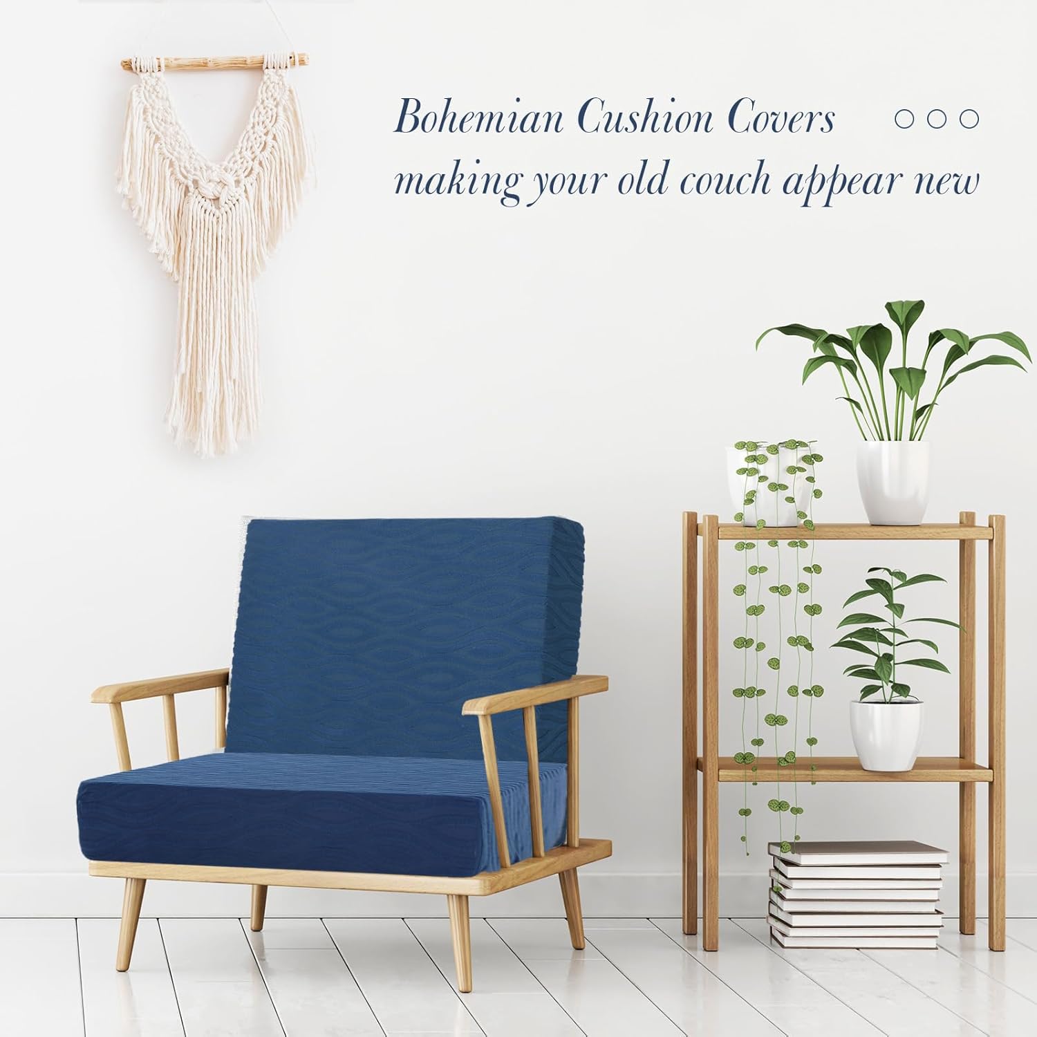 Newwiee 8Pcs Stretch Patio Cushion Covers Outdoor Cushion Covers for Patio Furniture Replacement Couch Sofa Slipcovers Jacquard Textured Soft Fabric Washable Furniture Protector(Navy Blue,Classic)